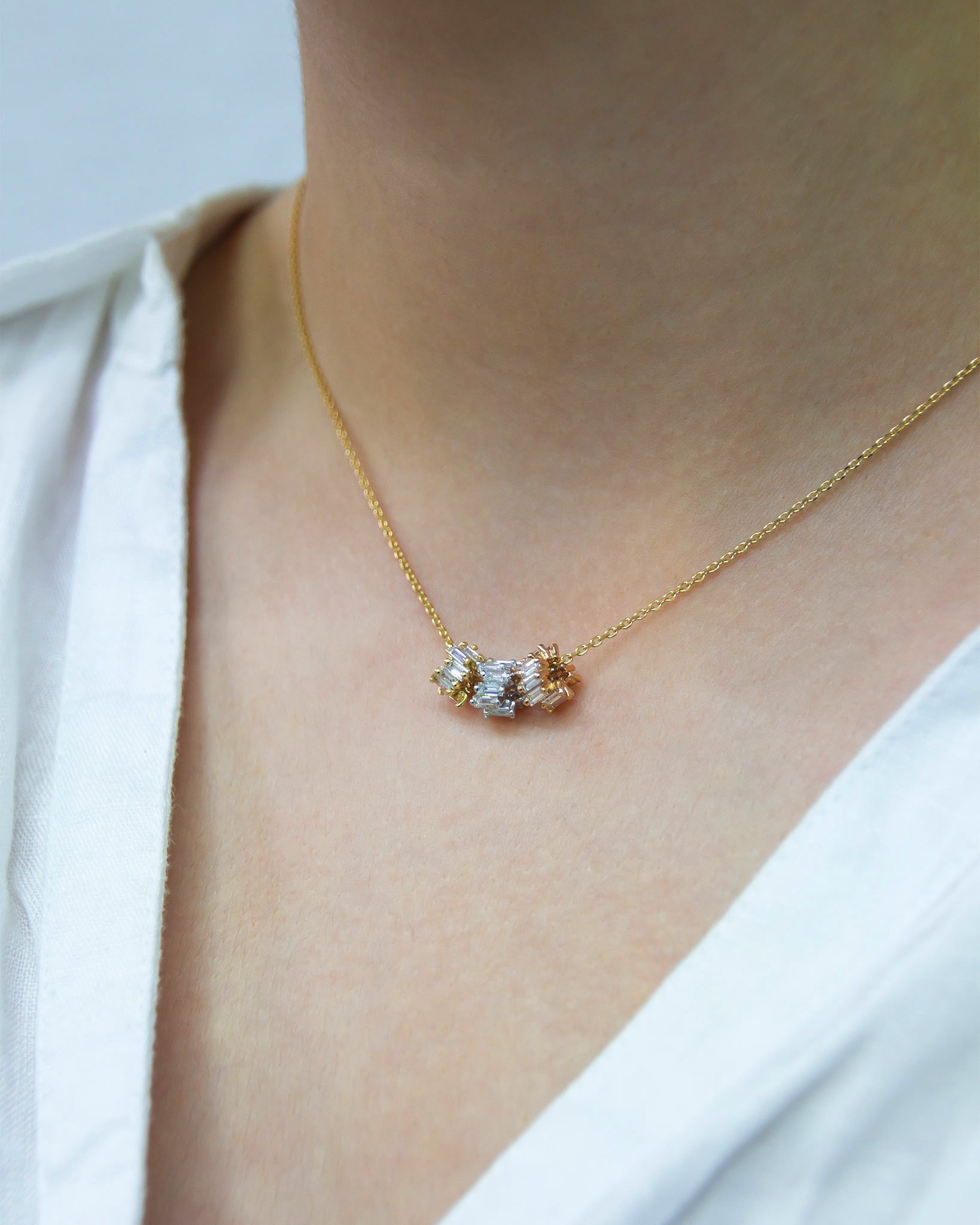 Suzanne Kalan Infinite Triple Diamond Tri-Color Rondelle Pendant with an 18k yellow gold chain