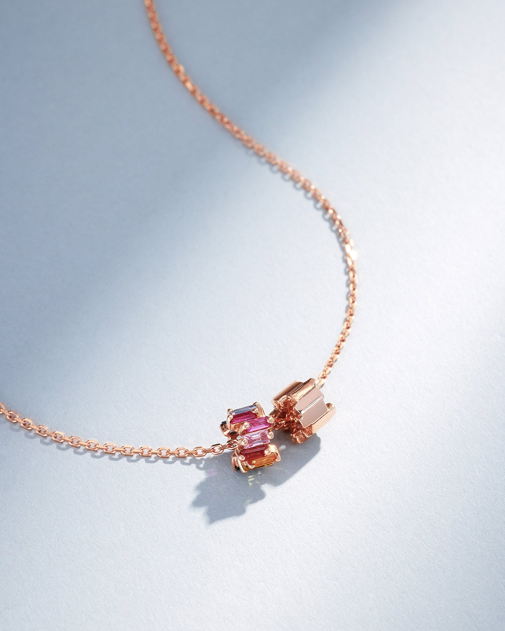 Suzanne Kalan Infinite Rainbow Sapphire & Golden Rondelle Pendant in 18k rose gold