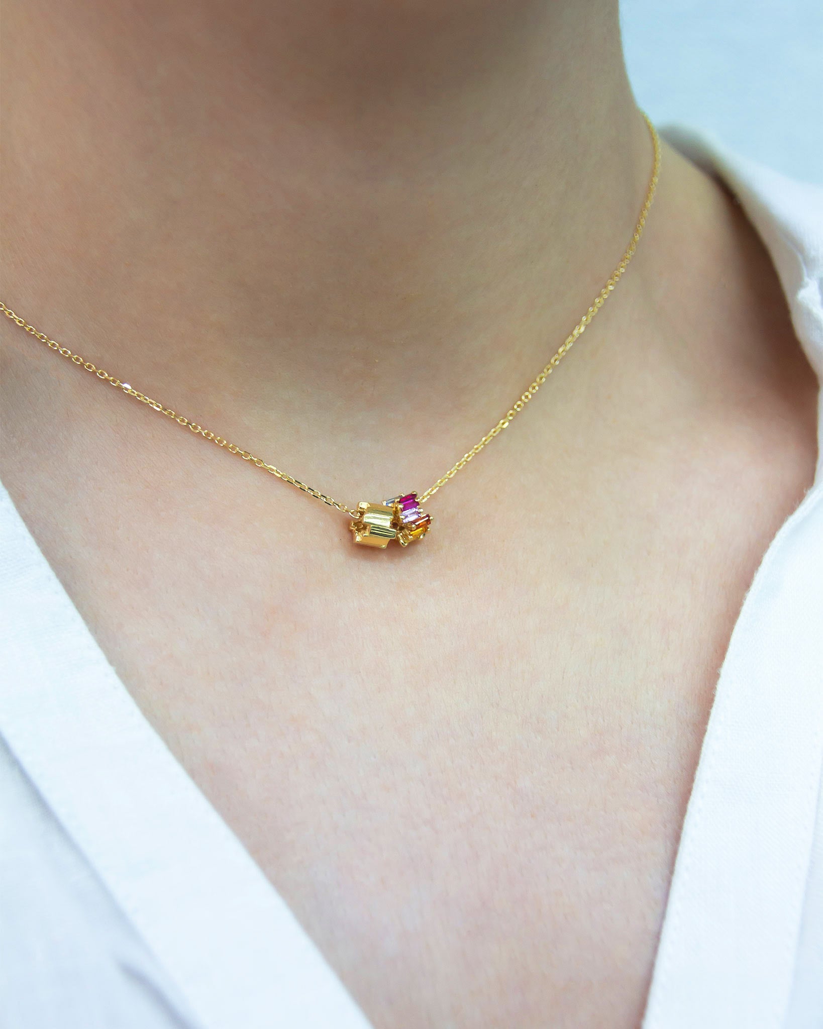 Suzanne Kalan Infinite Rainbow Sapphire & Golden Rondelle Pendant in 18k yellow gold