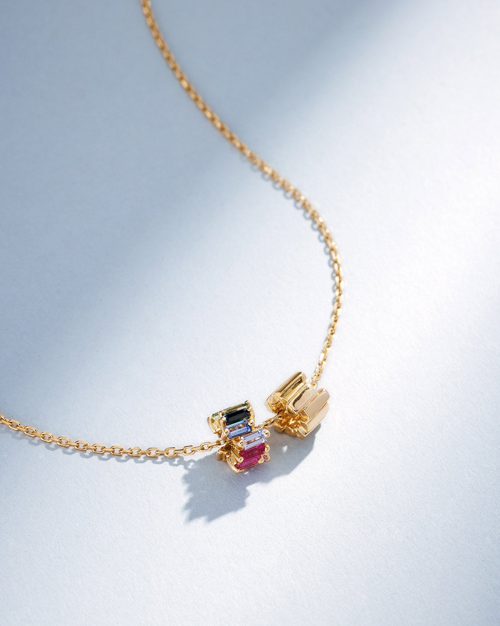 Suzanne Kalan Infinite Rainbow Sapphire & Golden Rondelle Pendant in 18k yellow gold