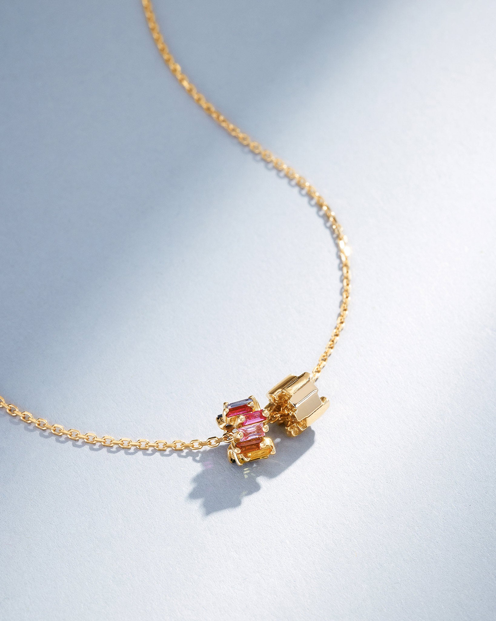 Suzanne Kalan Infinite Rainbow Sapphire & Golden Rondelle Pendant in 18k yellow gold