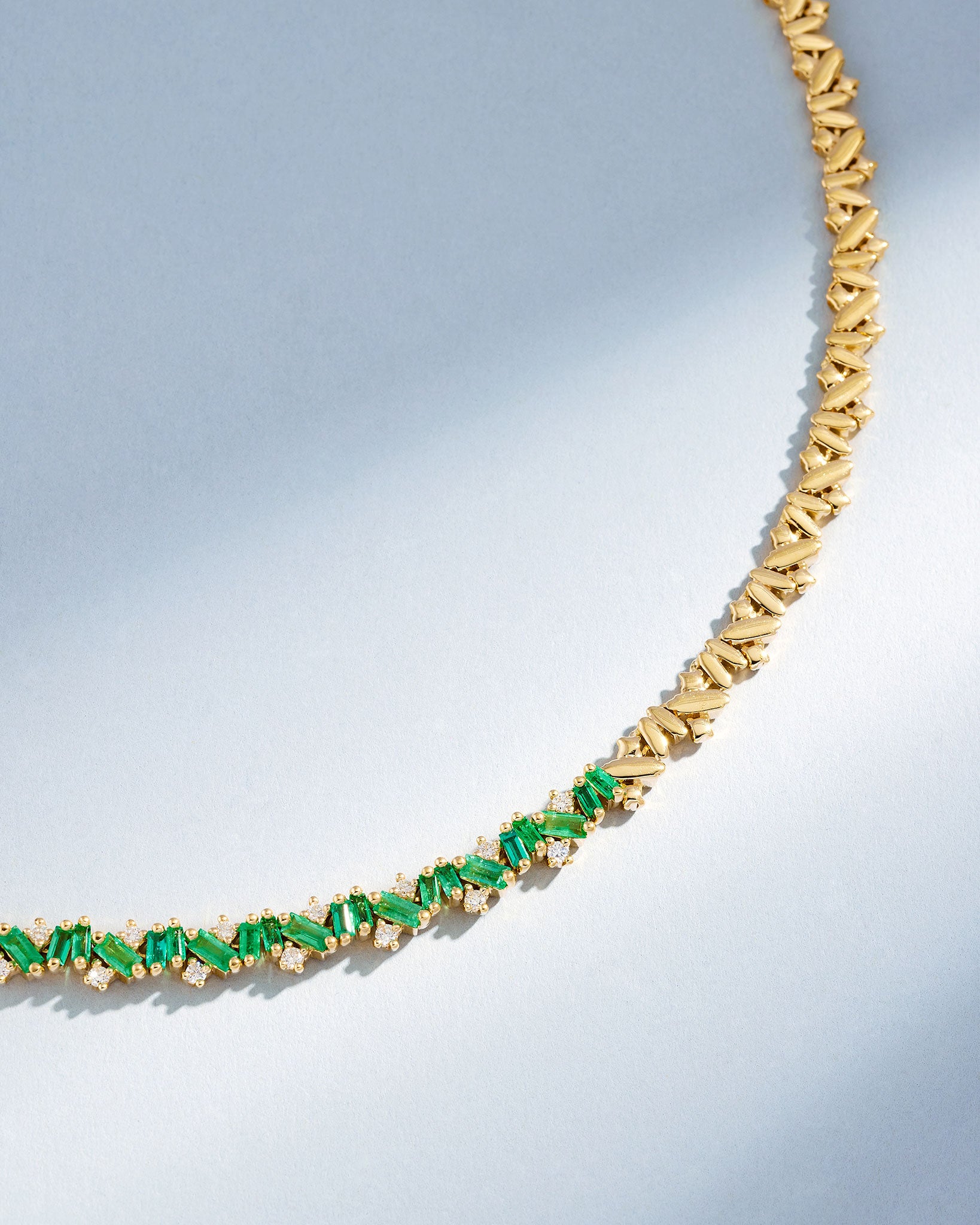 Suzanne Kalan Frenzy Emerald Tennis Necklace in 18k yellow gold