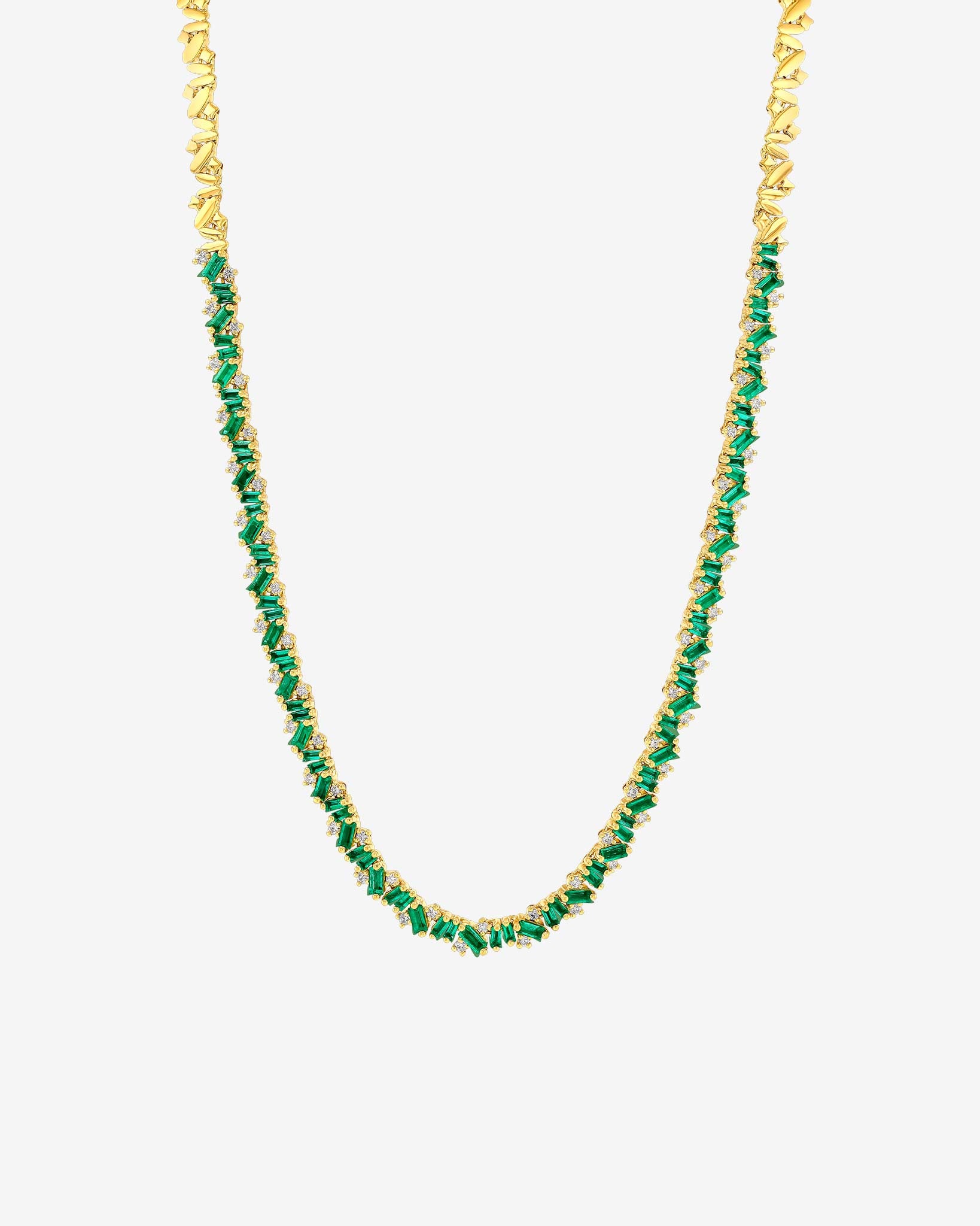 Suzanne Kalan Frenzy Emerald Tennis Necklace in 18k yellow gold