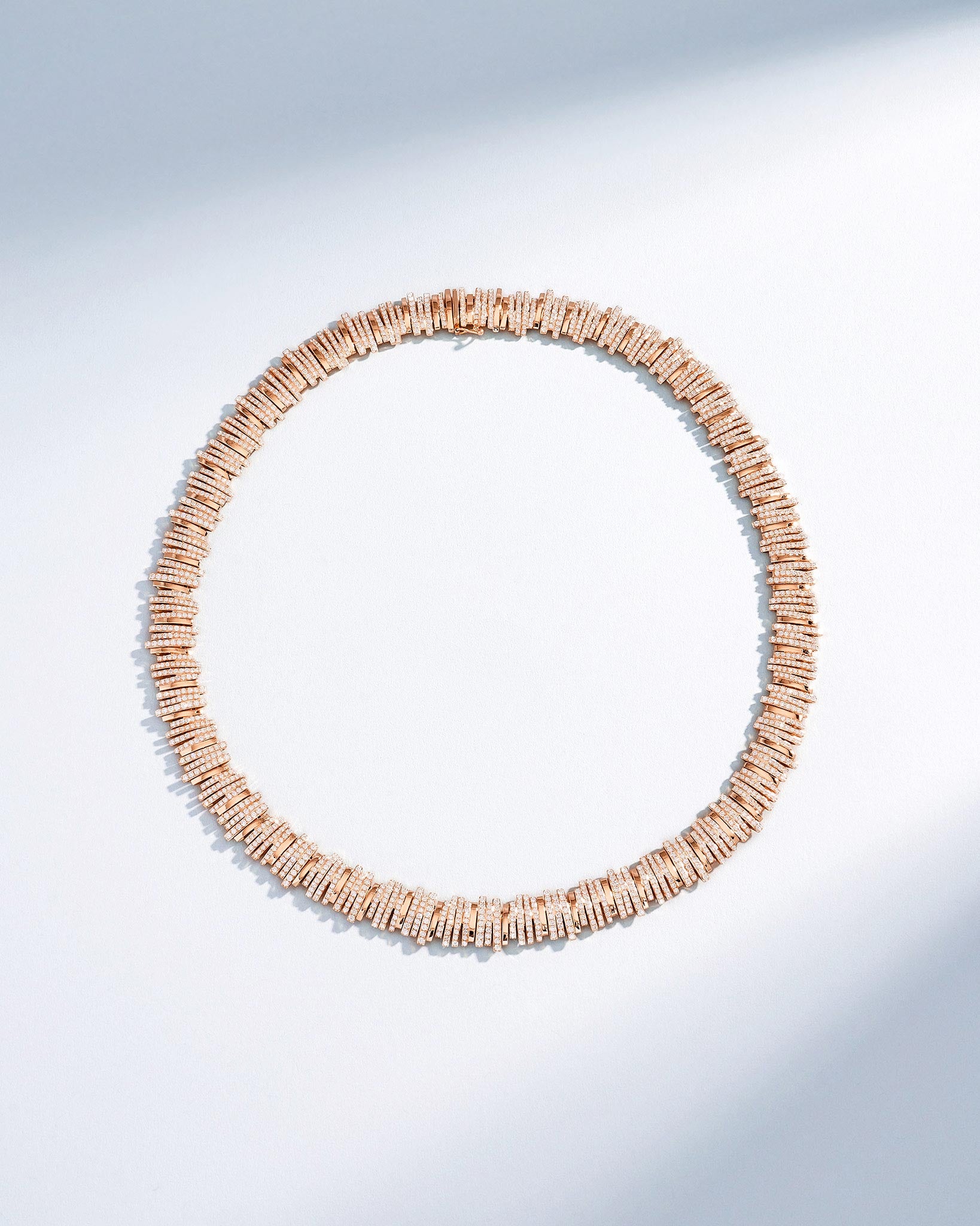 Suzanne Kalan Classic Gold Half Pave Tennis Necklace in 18k rose gold