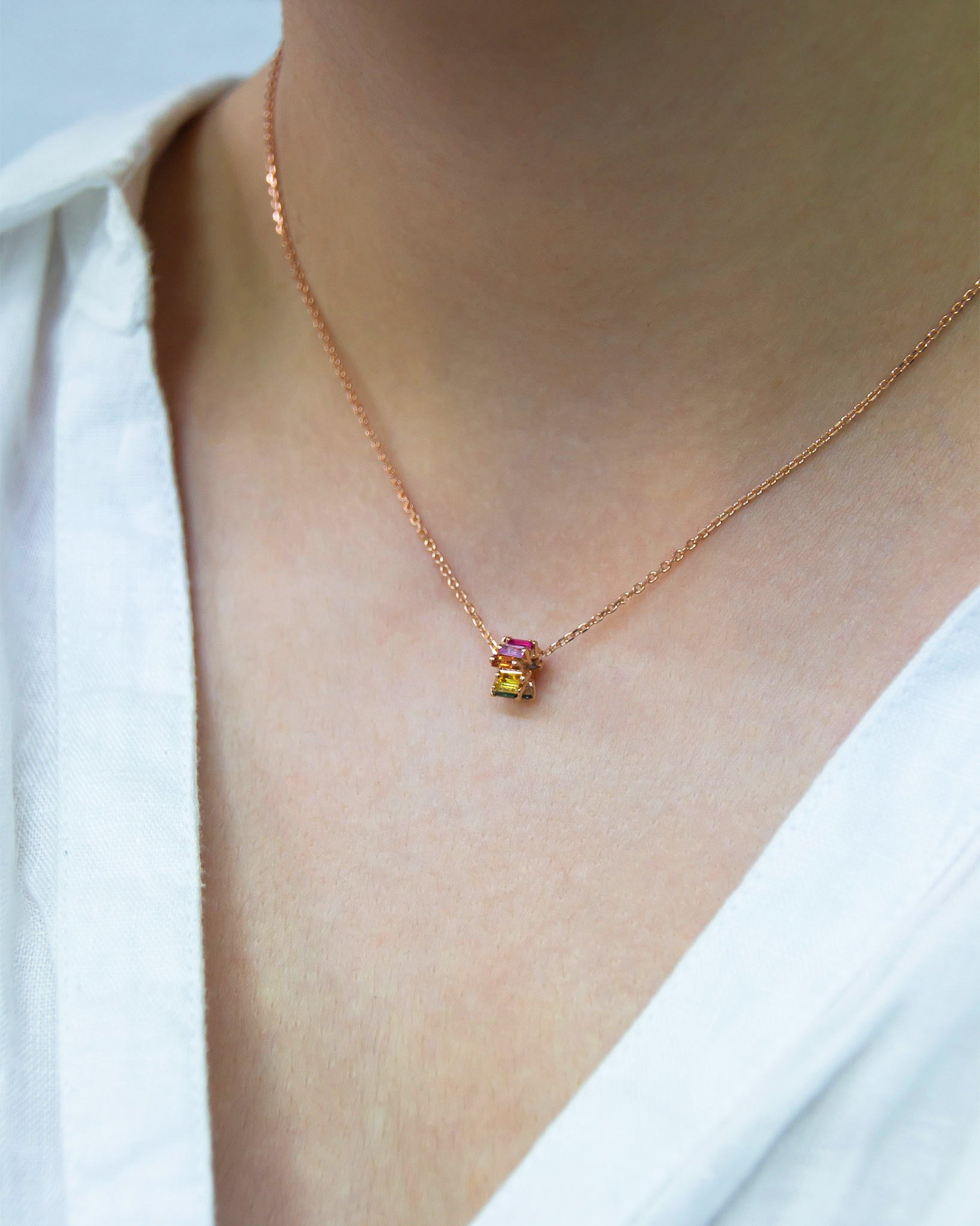 Suzanne Kalan Infinite Rainbow Sapphire Rondelle Pendant in 18k rose gold