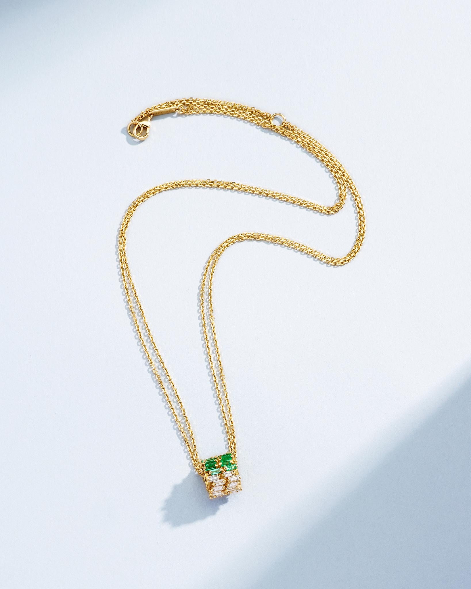Suzanne Kalan Infinite Double Row Emerald & Diamond Rondelle Pendant in 18k yellow gold