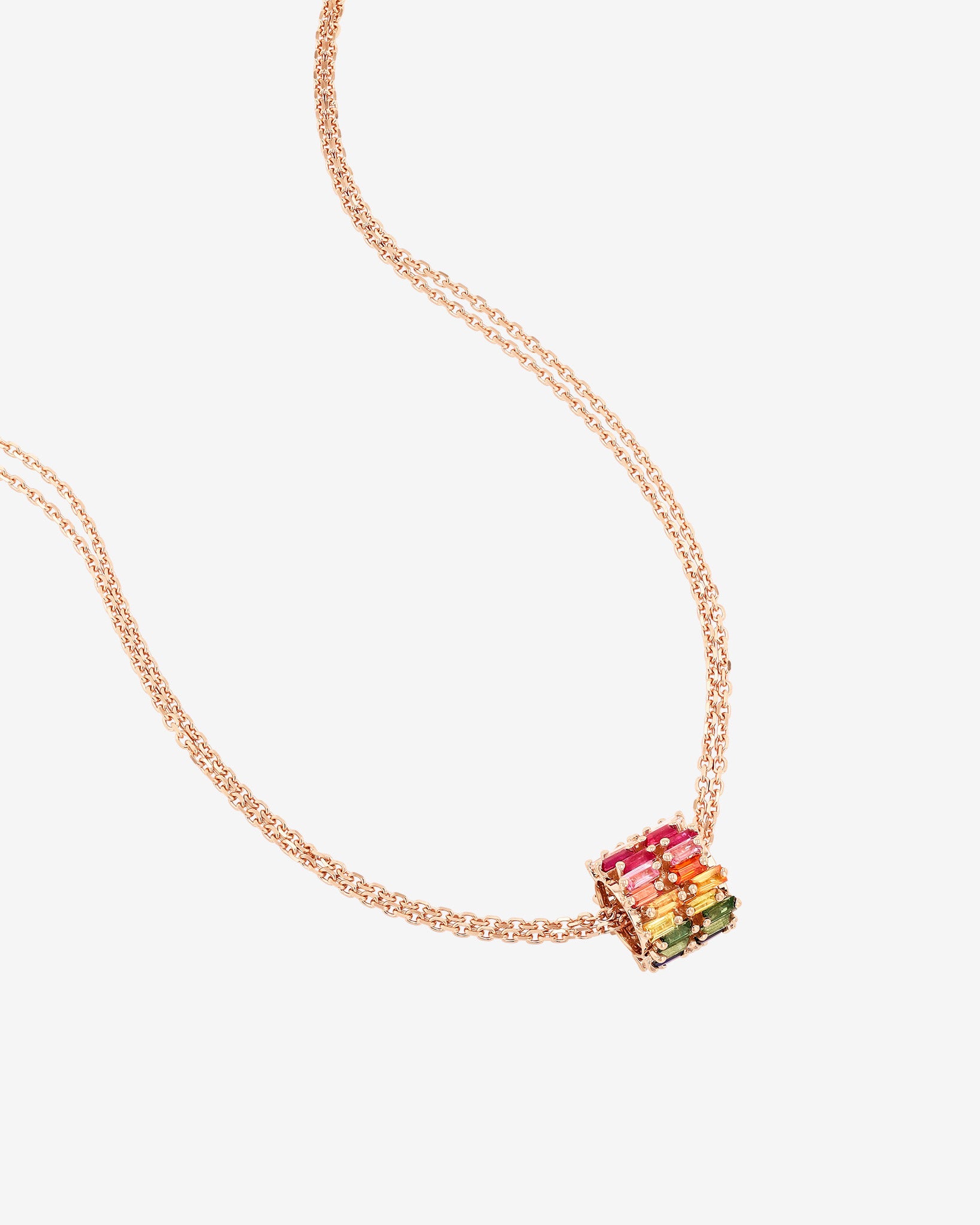 Suzanne Kalan Infinite Double Row Rainbow Sapphire & Diamond Rondelle Pendant in 18k rose gold