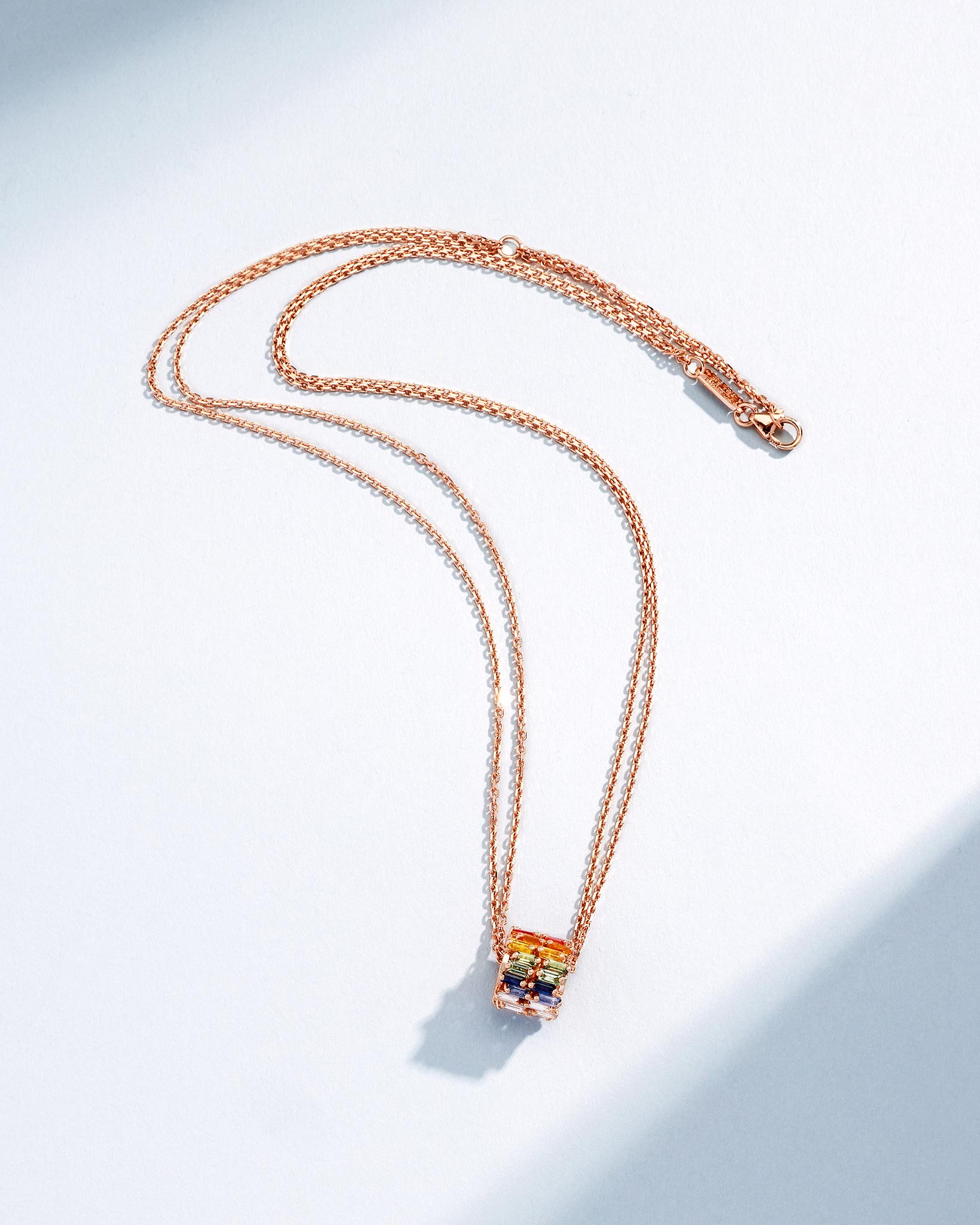 Suzanne Kalan Infinite Double Row Rainbow Sapphire & Diamond Rondelle Pendant in 18k rose gold
