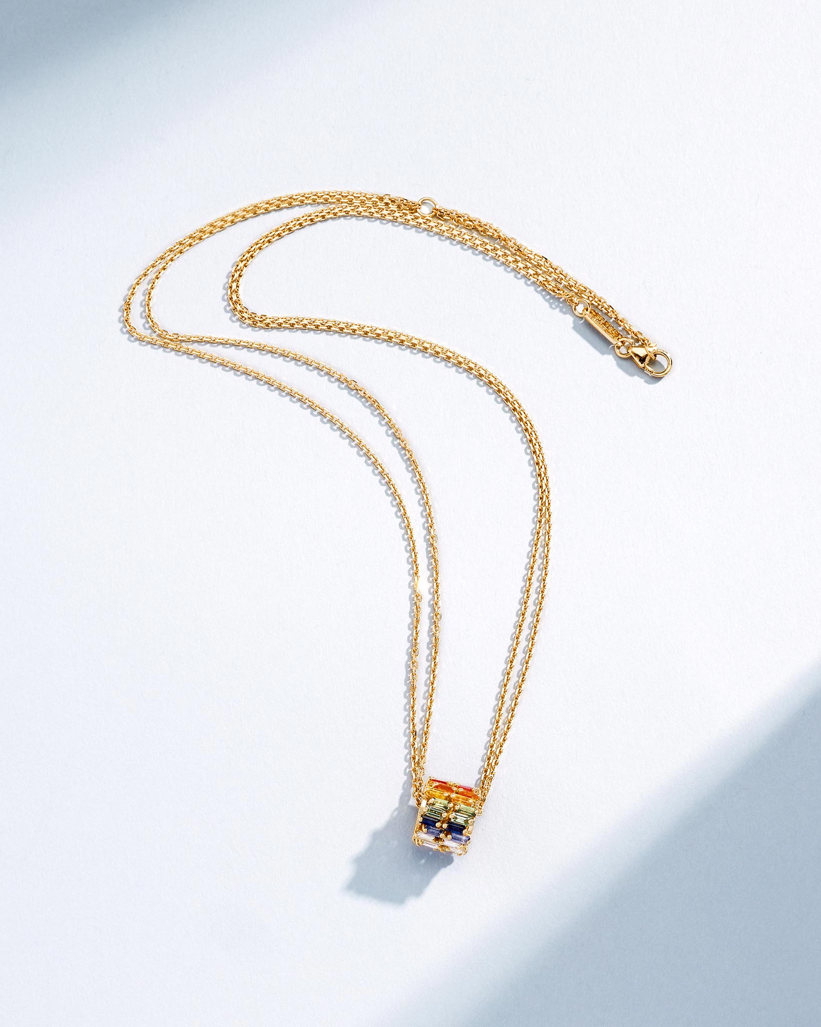 Suzanne Kalan Infinite Double Row Rainbow Sapphire & Diamond Rondelle Pendant in 18k yellow gold