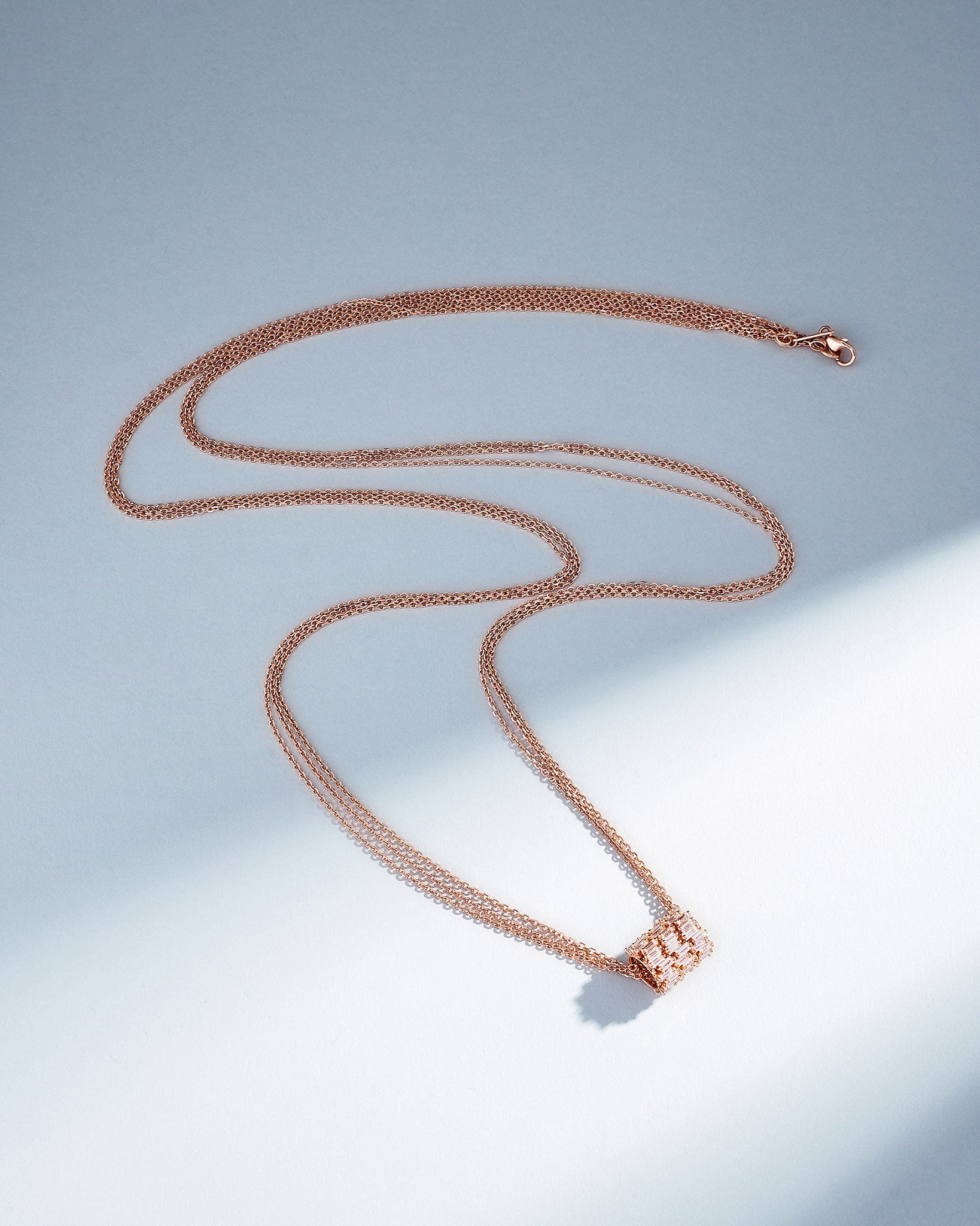 Suzanne Kalan Infinite Triple Row Diamond Rondelle Pendant in 18k rose gold with 36 inch chain