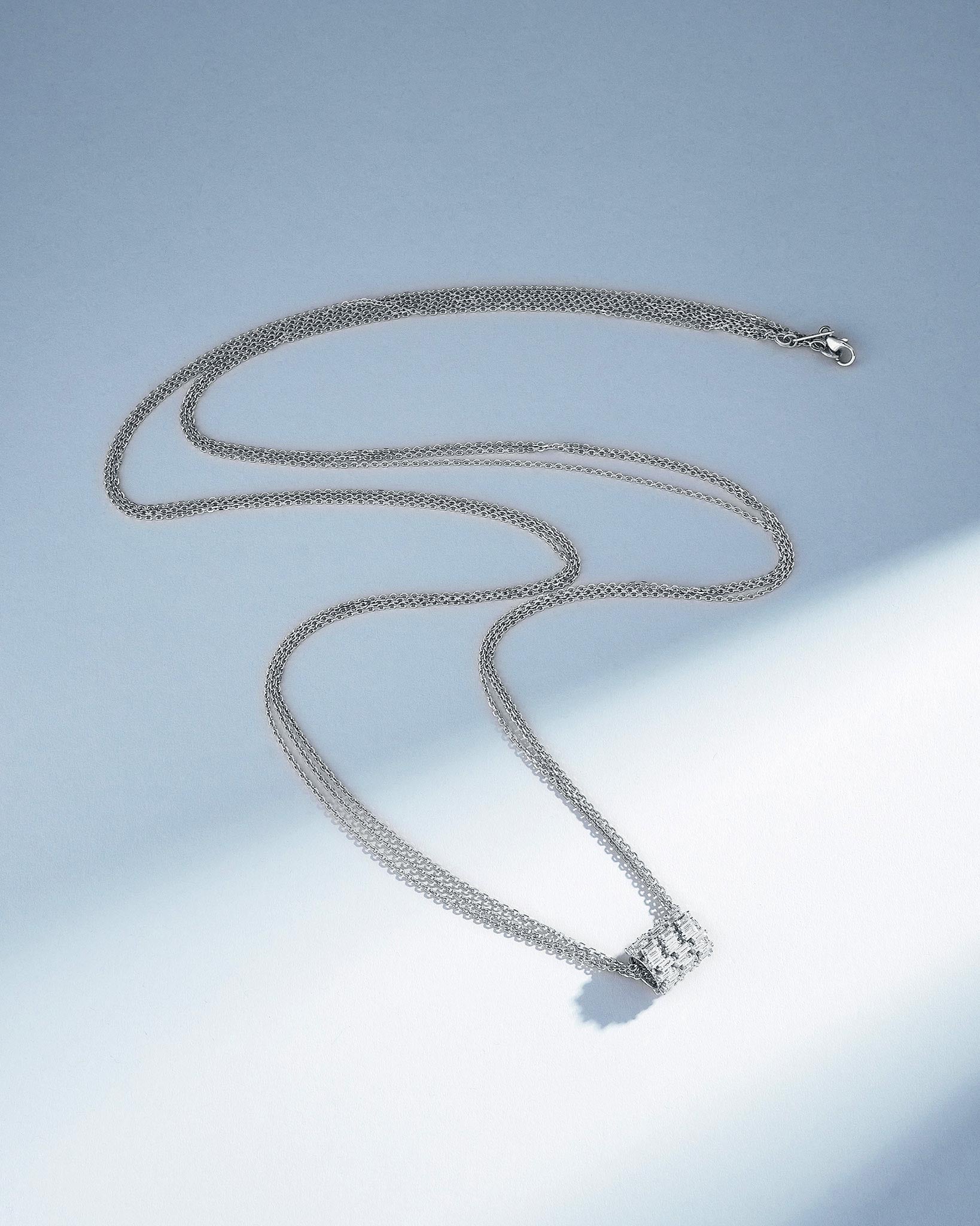 Suzanne Kalan Infinite Triple Row Diamond Rondelle Pendant in 18k white gold with 36 inch chain