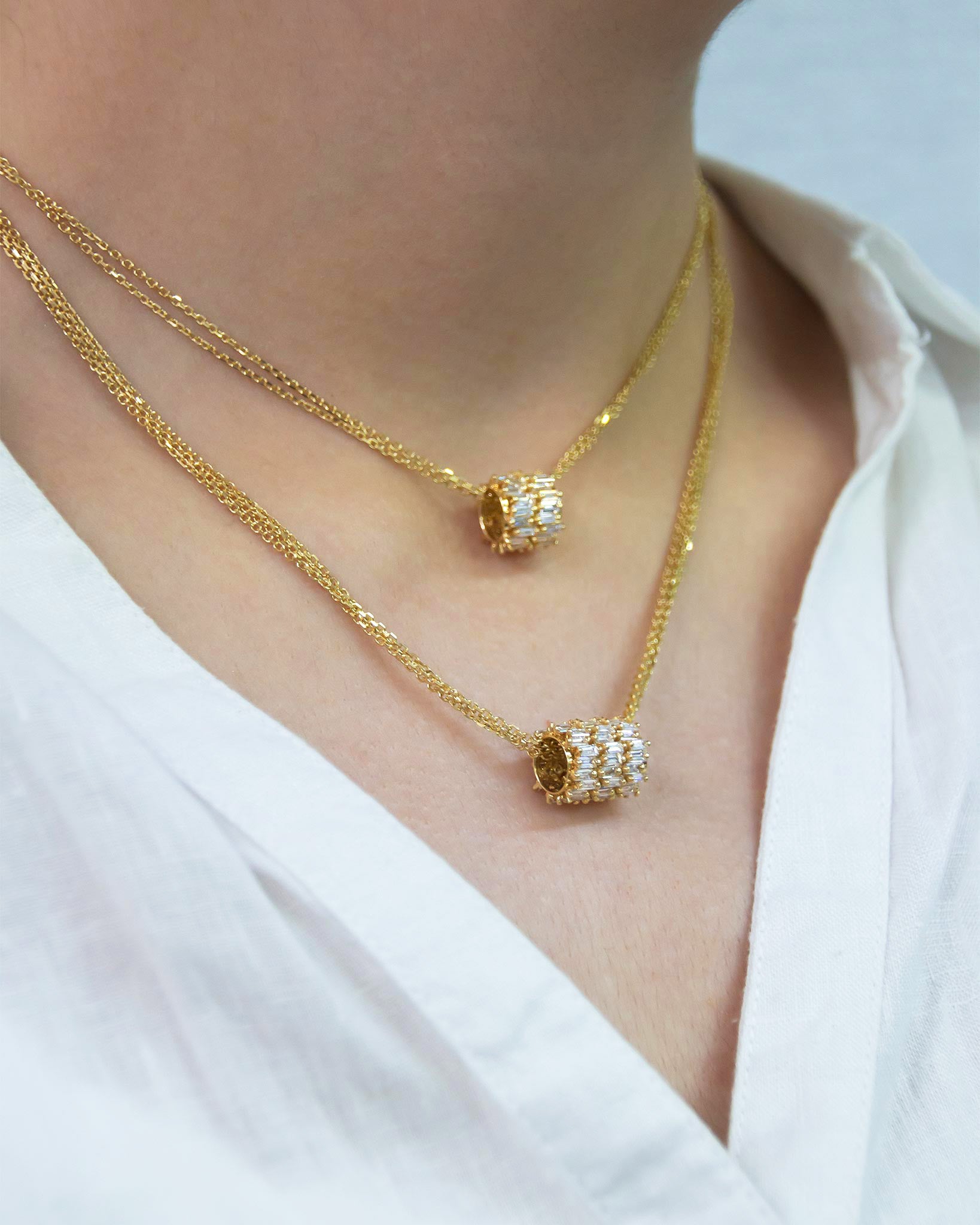 Suzanne Kalan Infinite Triple Row Diamond Rondelle Pendant in 18k yellow gold