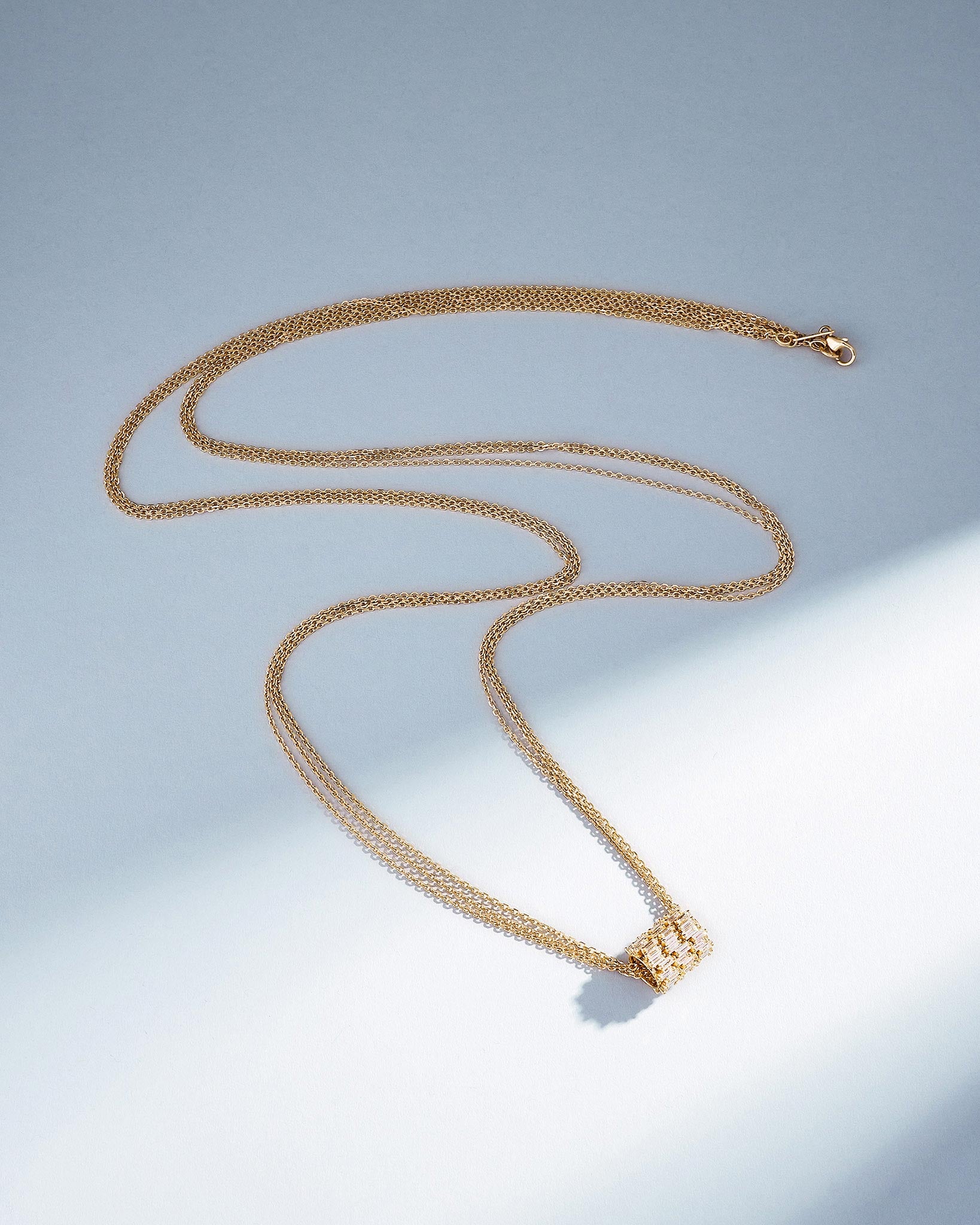 Suzanne Kalan Infinite Triple Row Diamond Rondelle Pendant in 18k yellow gold with 36 inch chain