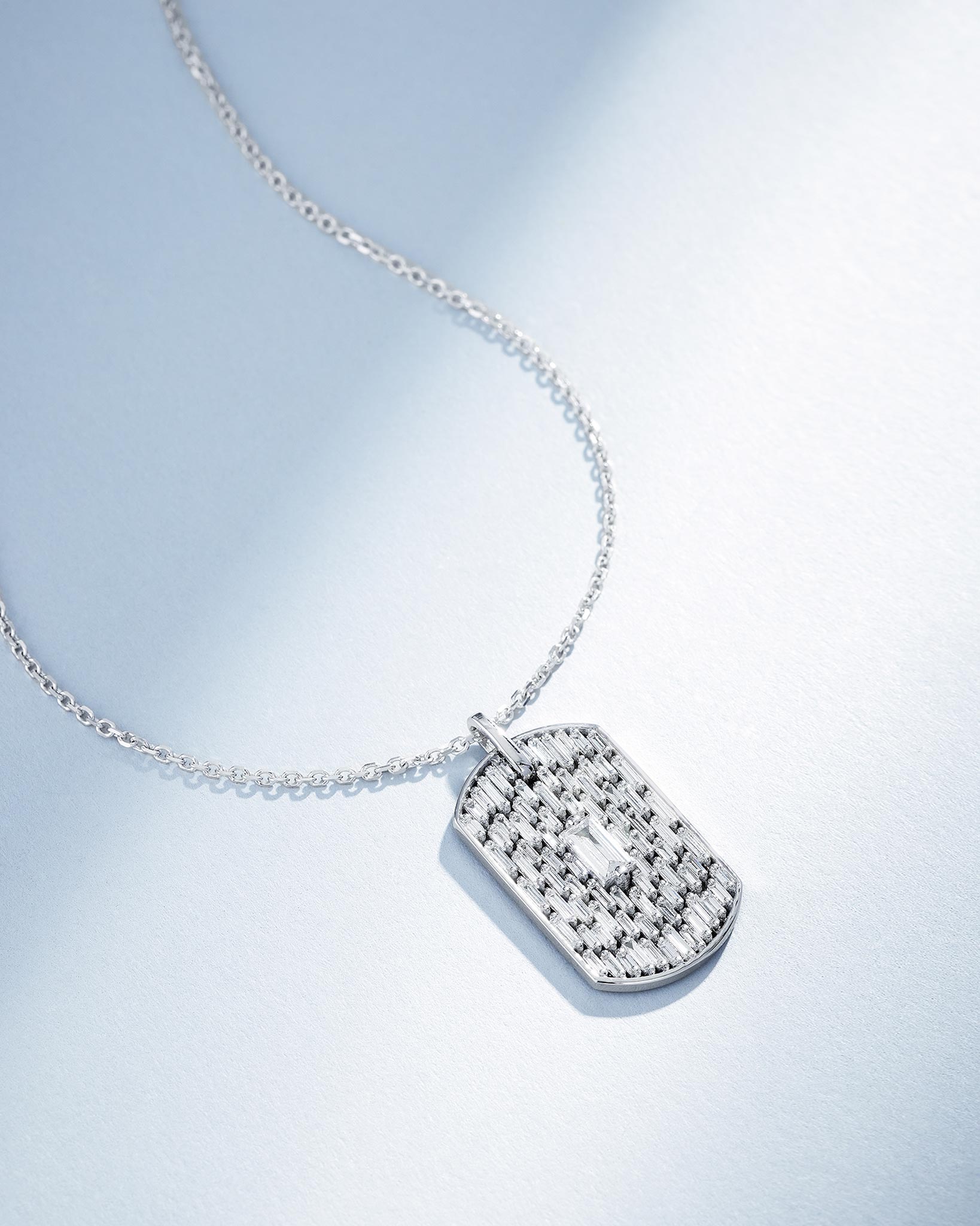 Suzanne Kalan Infinite Diamond Waterfall Dog Tag Pendant in 18k white gold