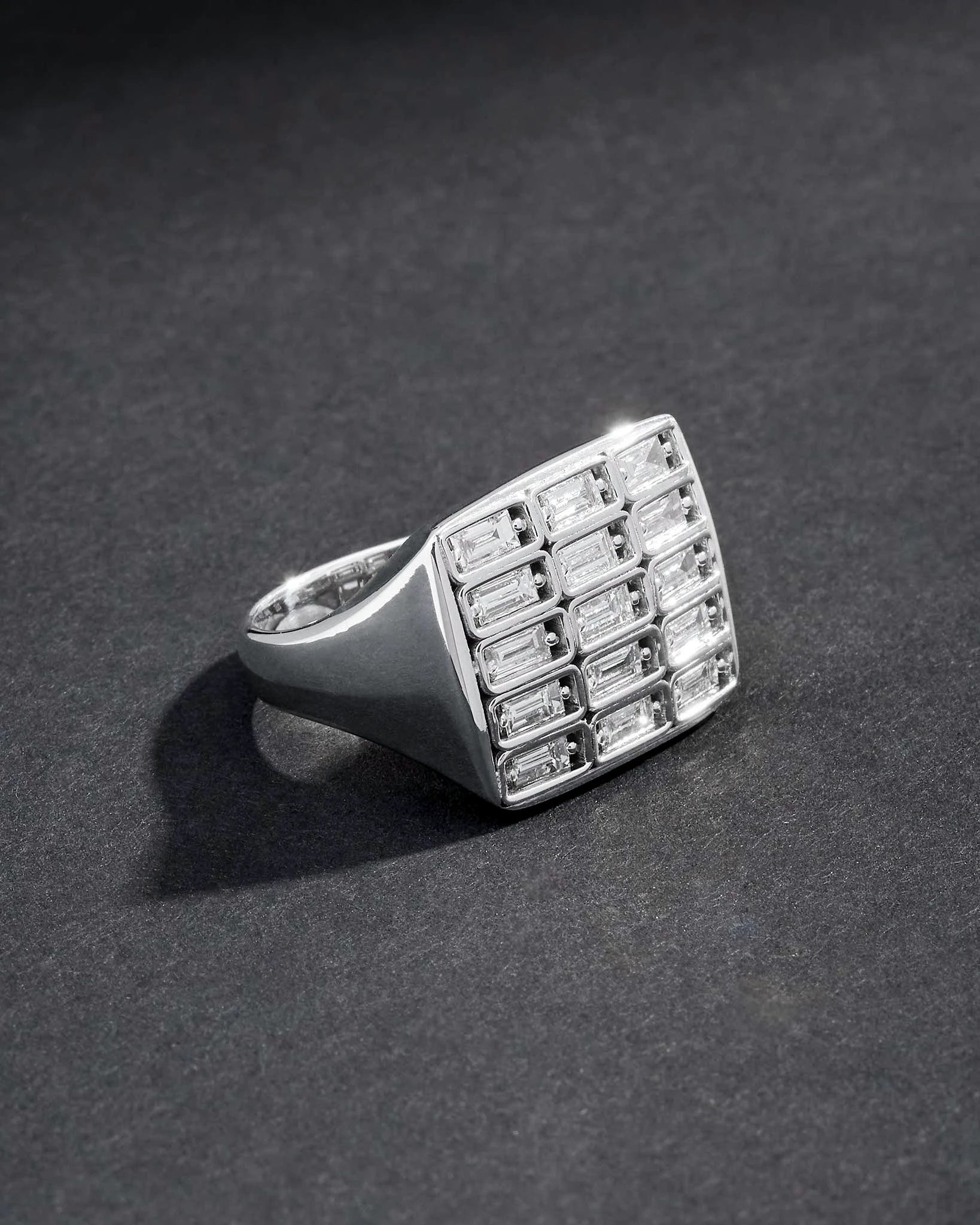 Suzanne Kalan Inlay Large Diamond Signet Ring in 18k white gold