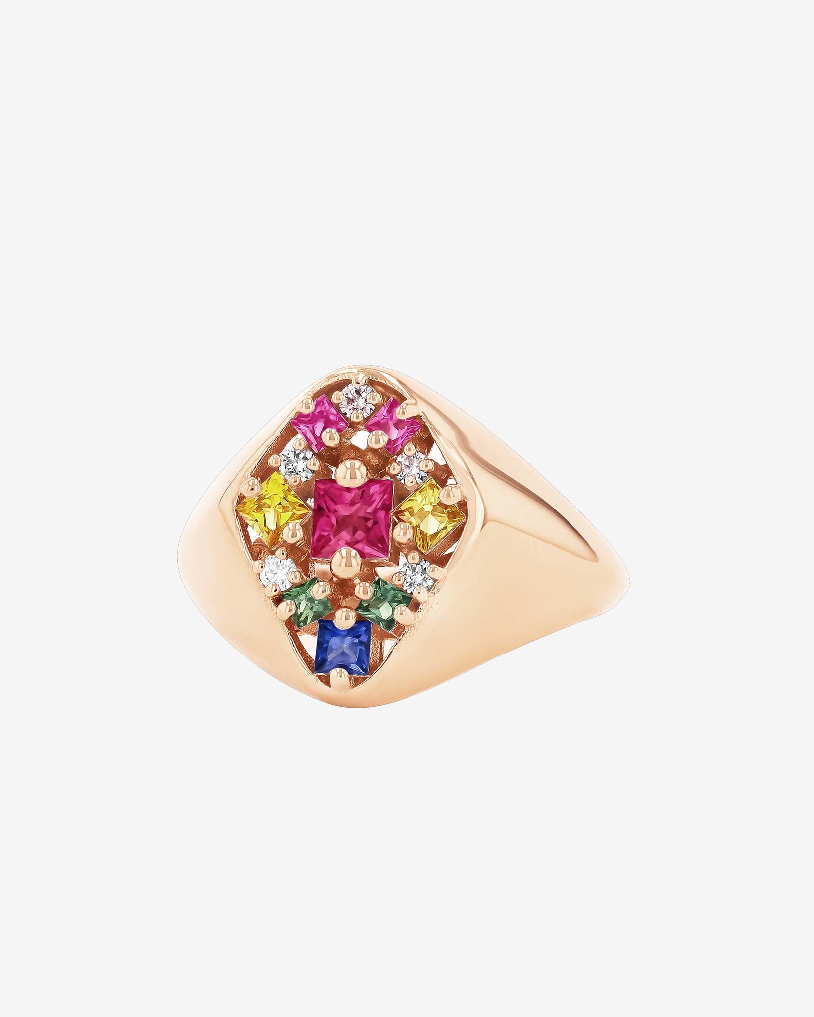 Suzanne Kalan La Fantaisie Star Rainbow Sapphire Signet Ring in 18k rose gold