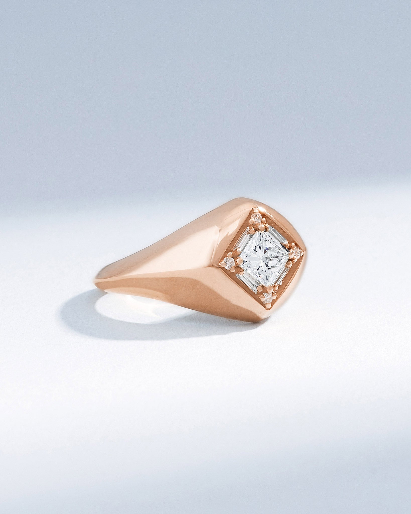 Suzanne Kalan Princess Diamond Signet Ring in 18k rose gold