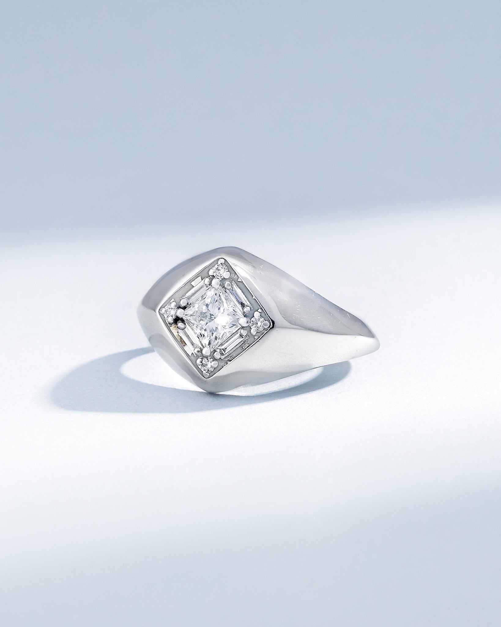 Suzanne Kalan Princess Diamond Signet Ring in 18k white gold