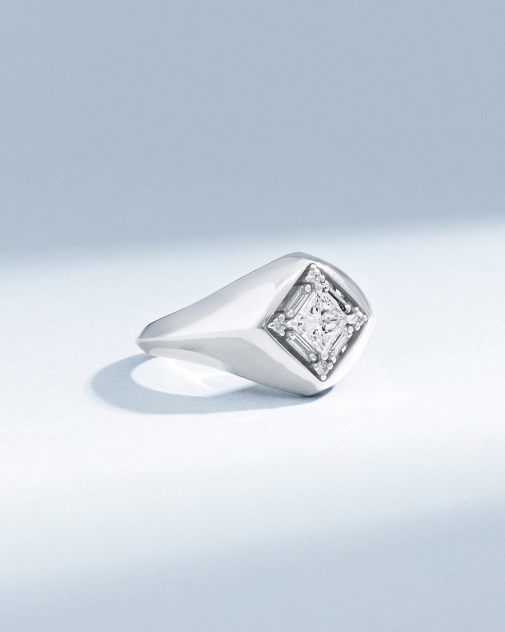 Suzanne Kalan Princess Diamond Signet Ring in 18k white gold