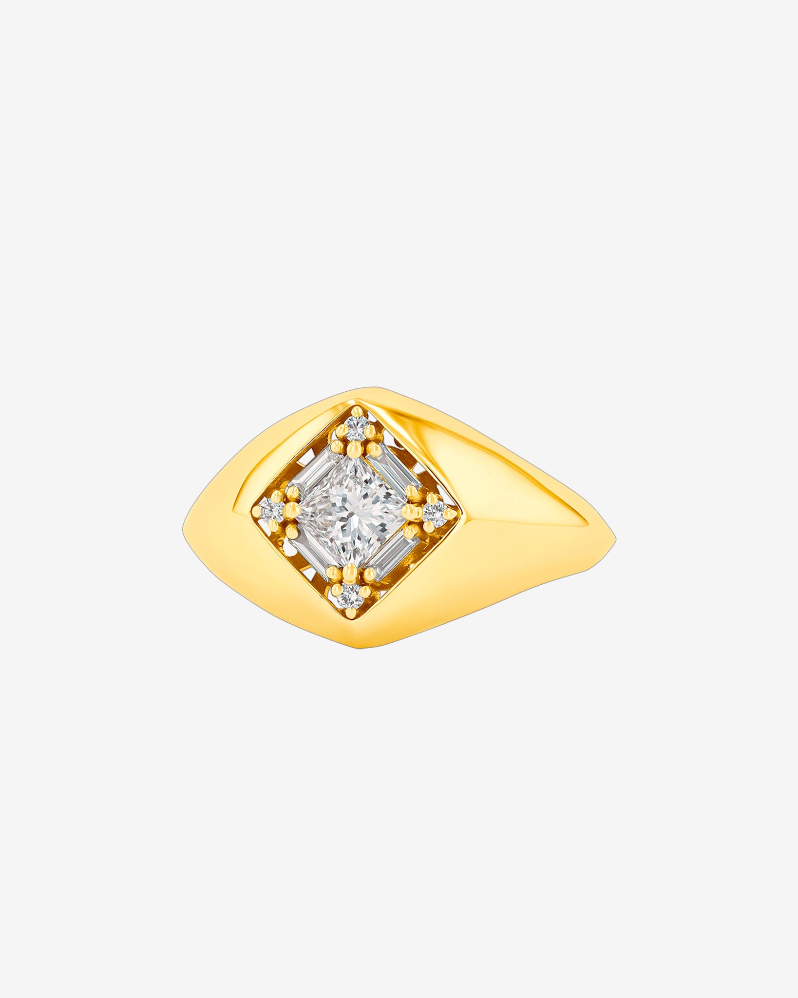 Suzanne Kalan Princess Diamond Signet Ring in 18k rose yellow gold