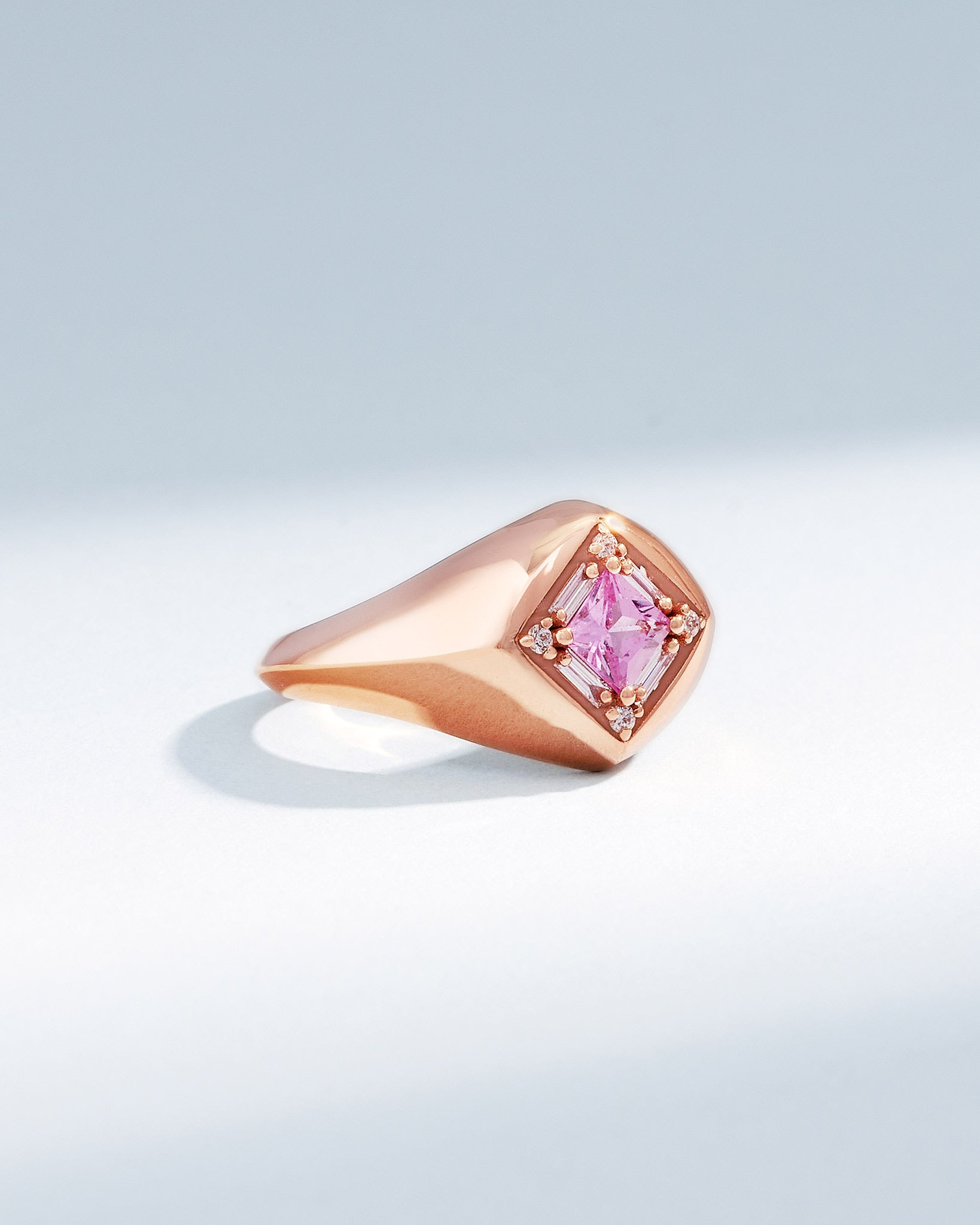 Suzanne Kalan Princess Pink Sapphire Signet Ring in 18k rose gold