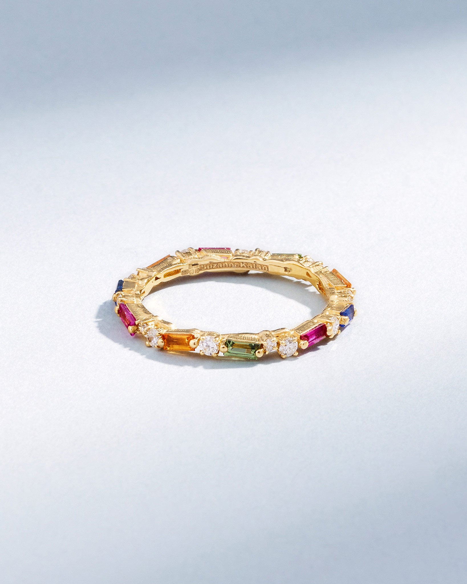 Suzanne Kalan Thin Mix Rainbow Sapphire Eternity Band in 18k yellow gold
