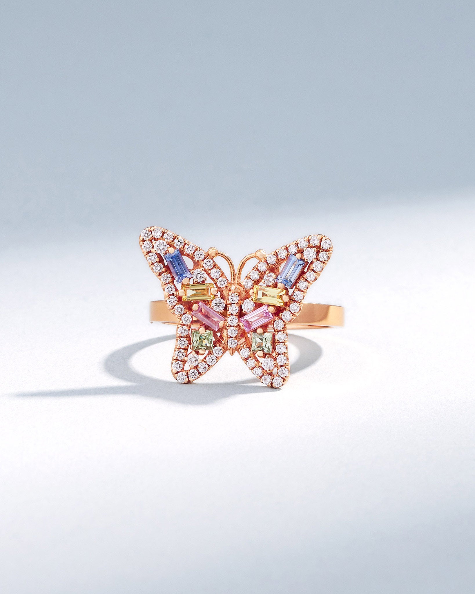 Suzanne Kalan Bold Small Butterfly Pastel Sapphire Ring in 18k rose gold