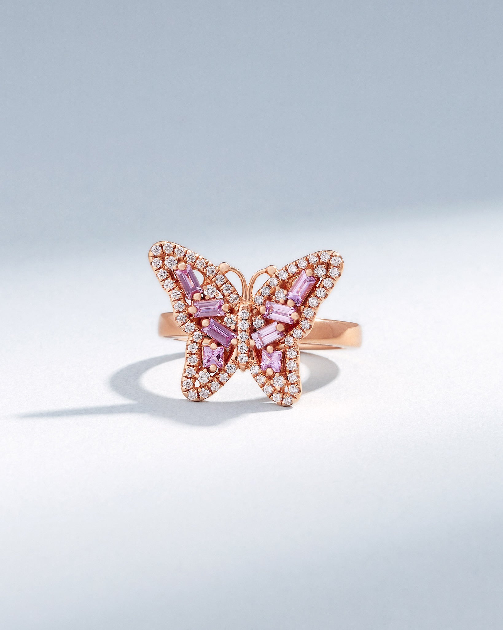 Suzanne Kalan Bold Small Butterfly Pink Sapphire Ring in 18k rose gold