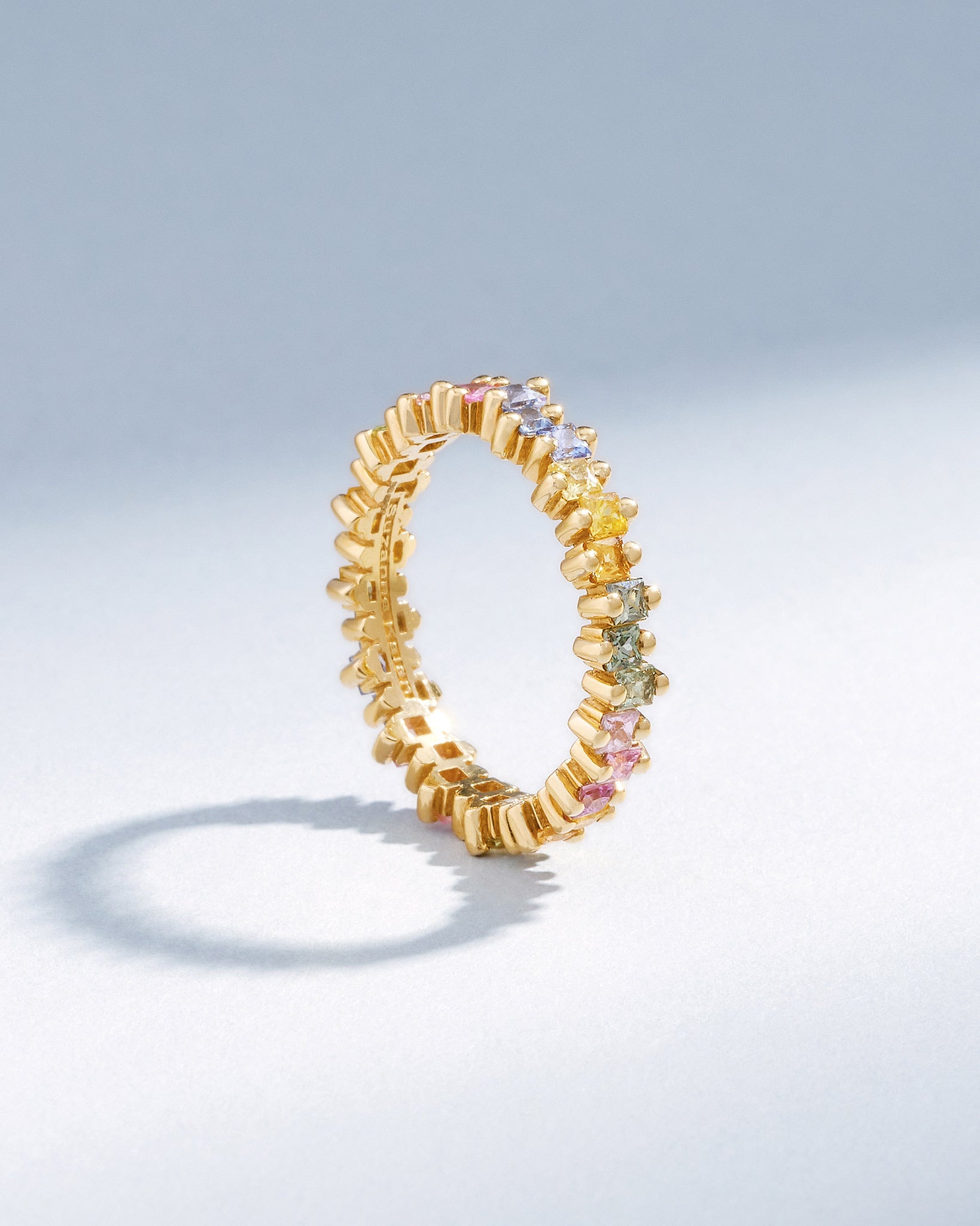 Suzanne Kalan Princess Midi Pastel Sapphire Eternity Band in 18k yellow gold