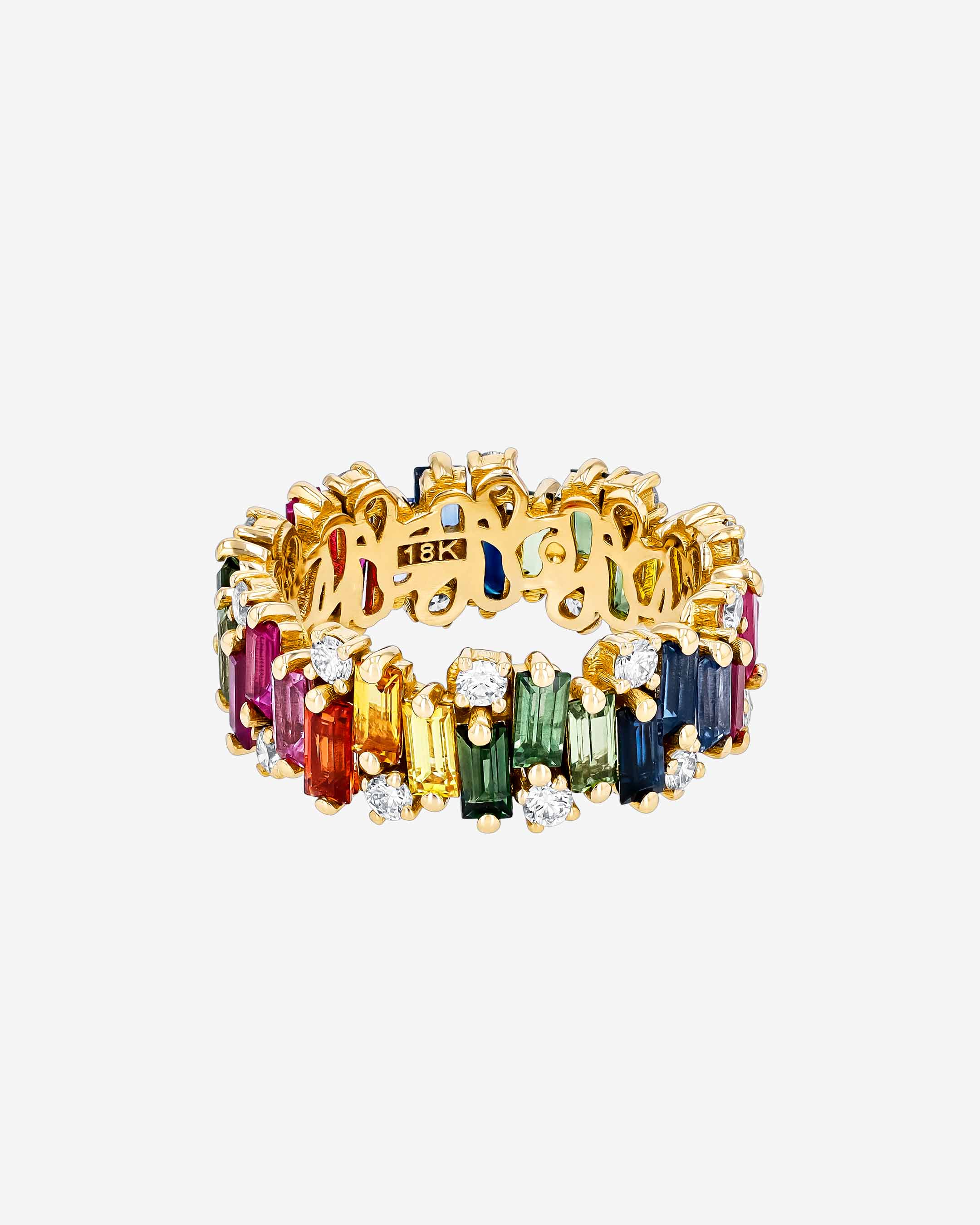 Suzanne Kalan Shimmer Audrey Rainbow Sapphire Eternity Band in 18k yellow gold