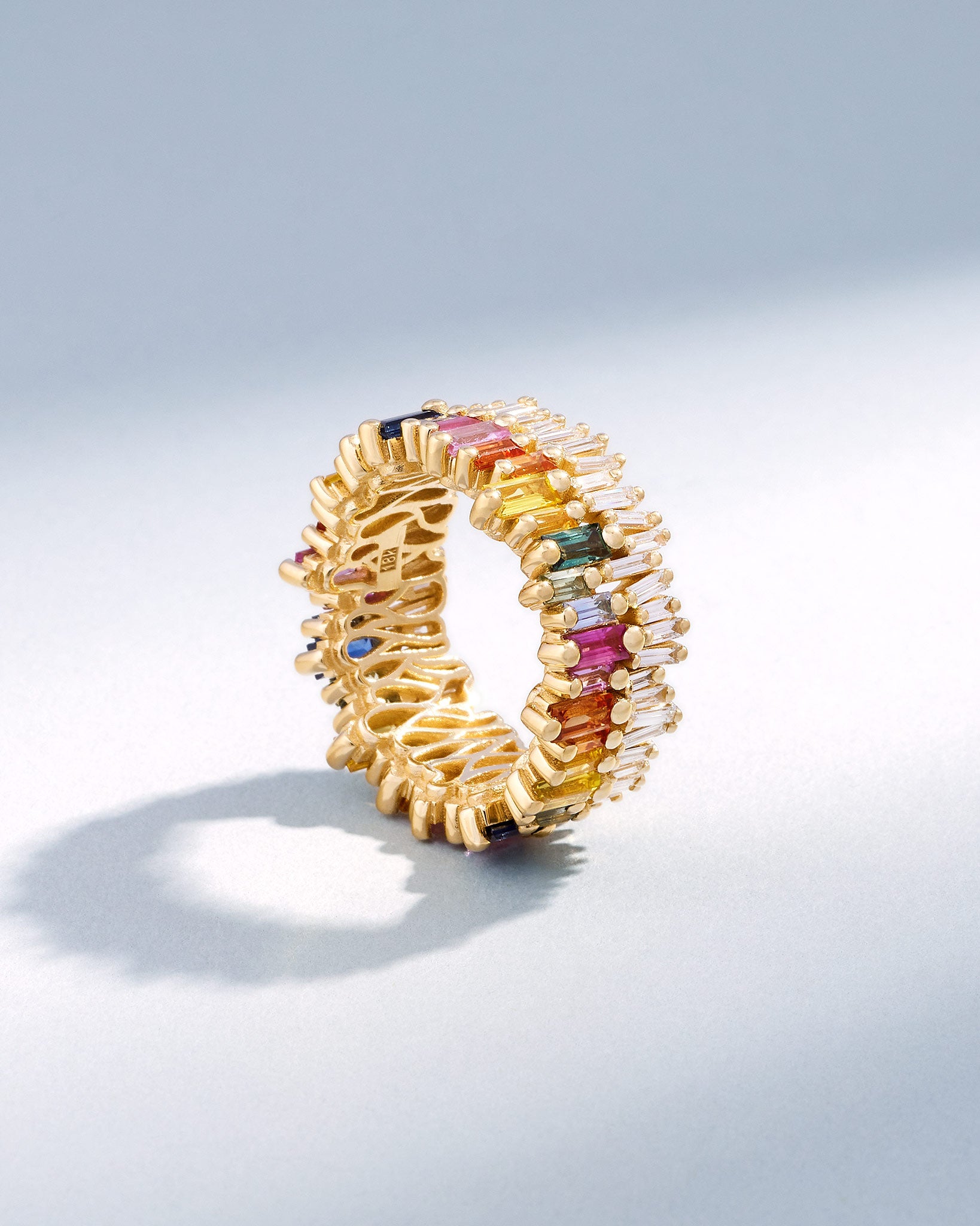 Suzanne Kalan Double Stack Rainbow Sapphire Eternity Band in 18k yellow gold