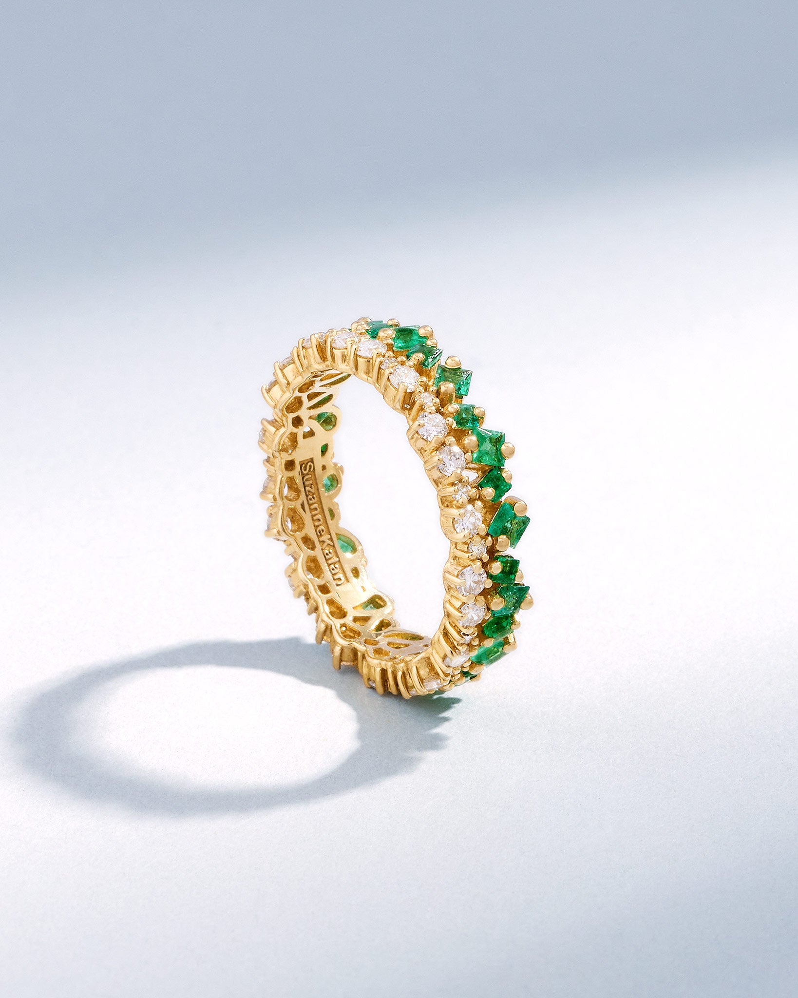 Suzanne Kalan Princess Short Stack Emerald Eternity Band in 18k yellow gold