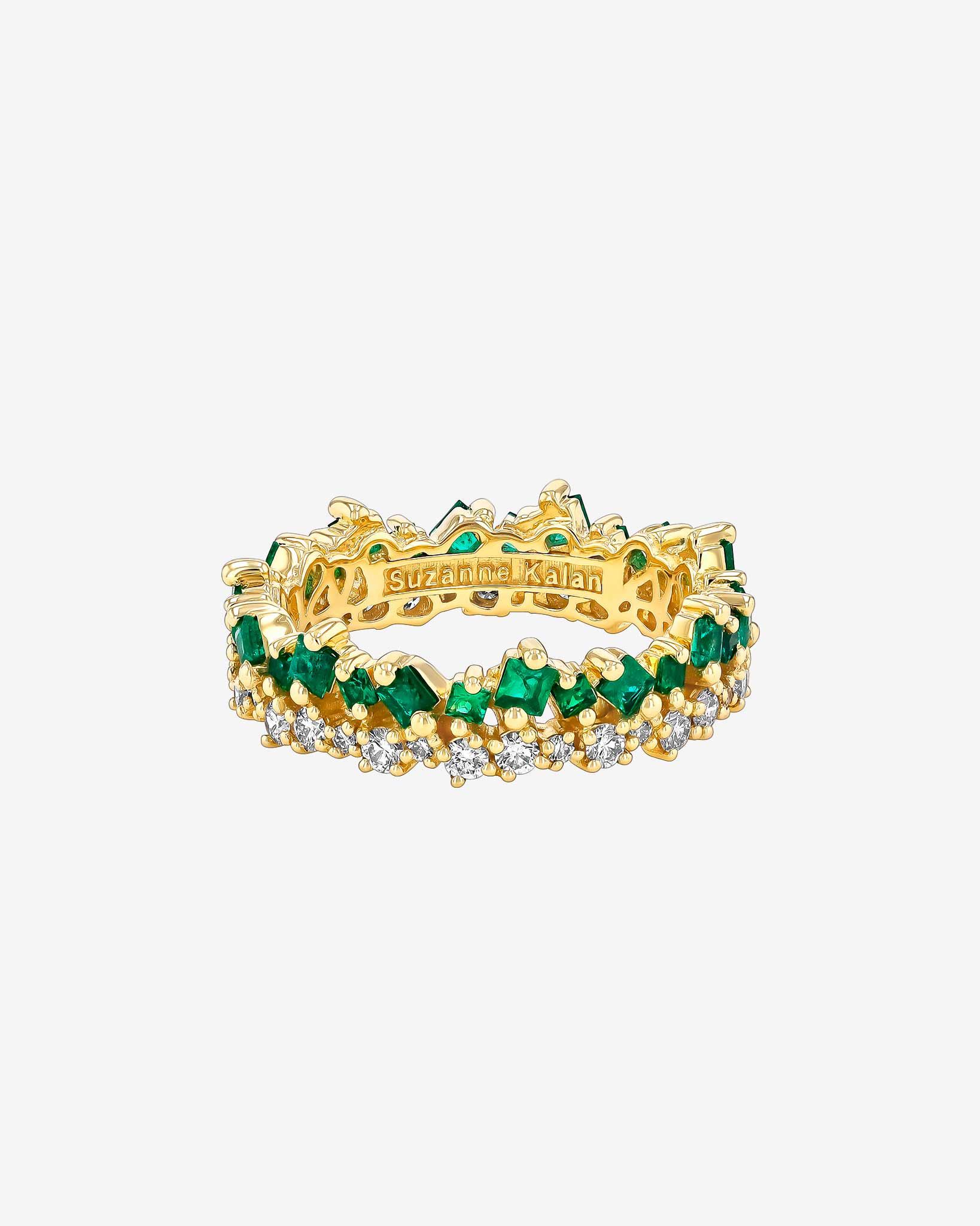 Suzanne Kalan Princess Short Stack Emerald Eternity Band in 18k yellow gold