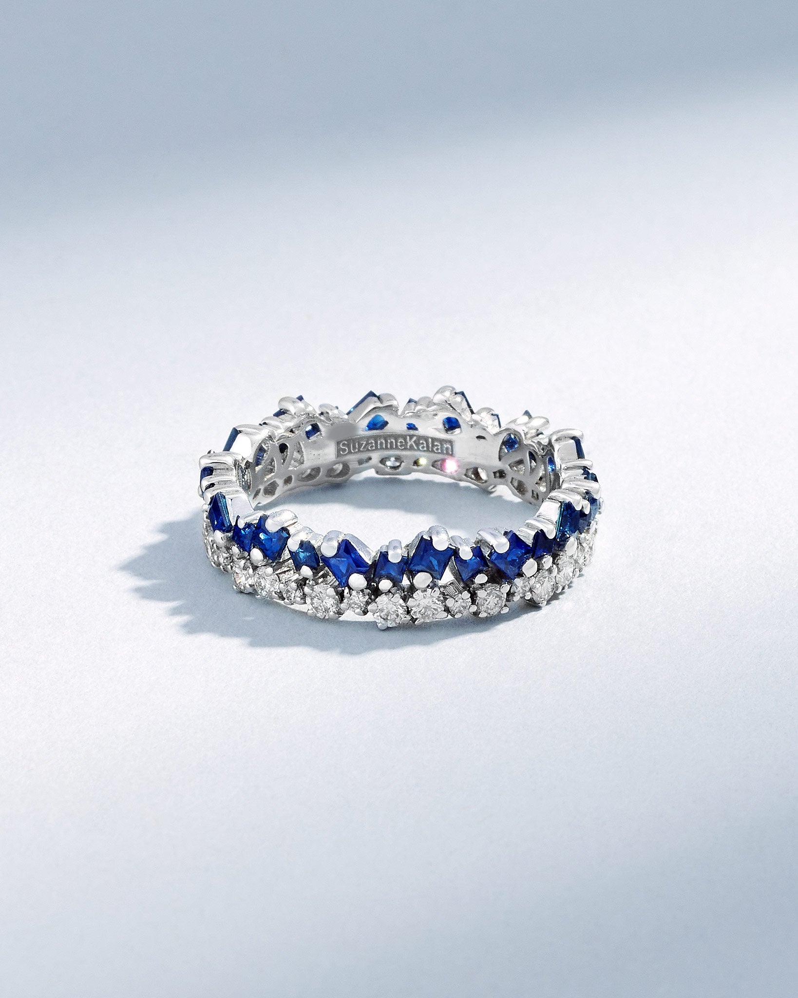 Suzanne Kalan La Fantaisie Short Stack Dark Blue Sapphire Eternity Band in 18k white gold