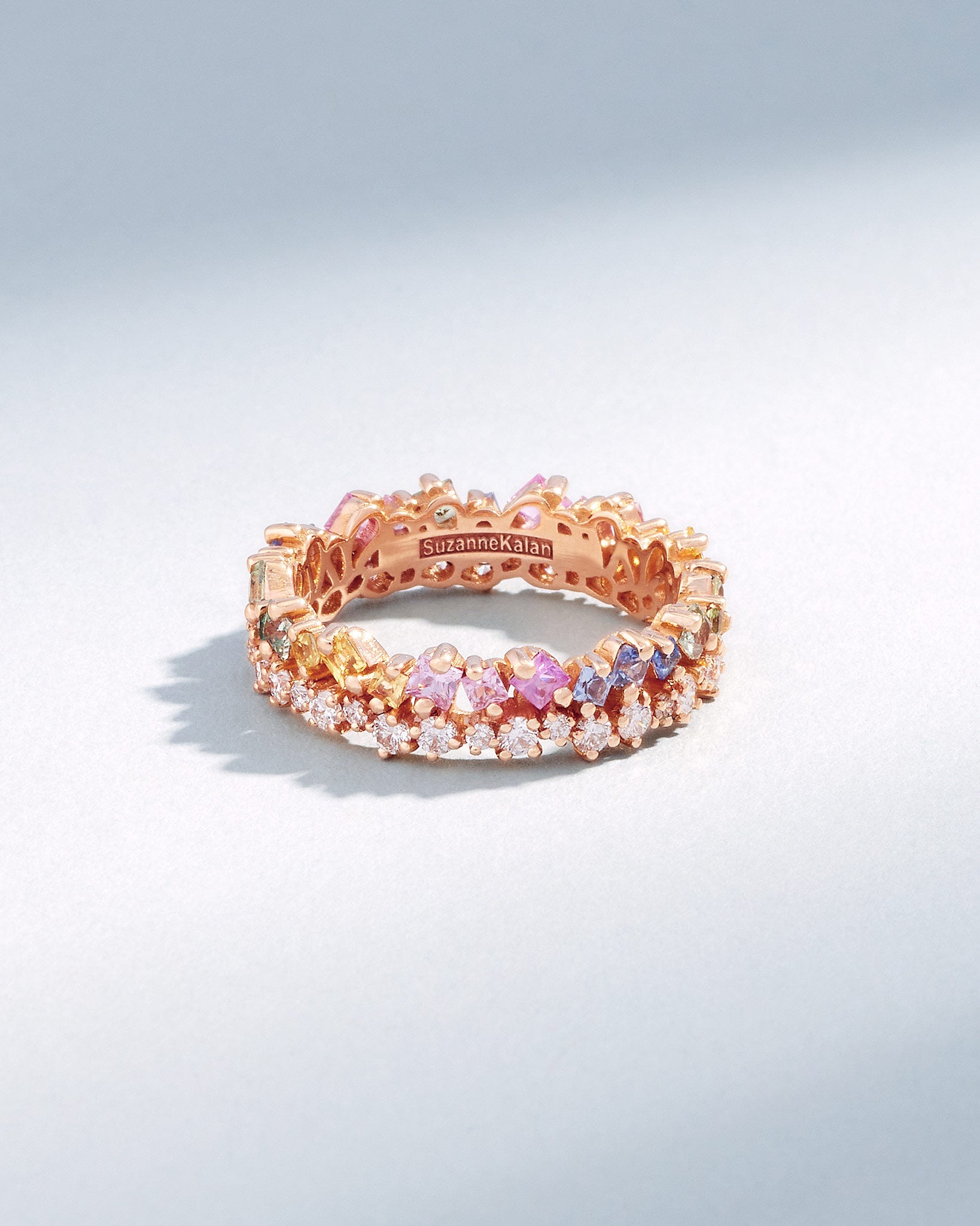 Suzanne Kalan La Fantaisie Short Stack Pastel Sapphire Eternity Band in 18k rose gold