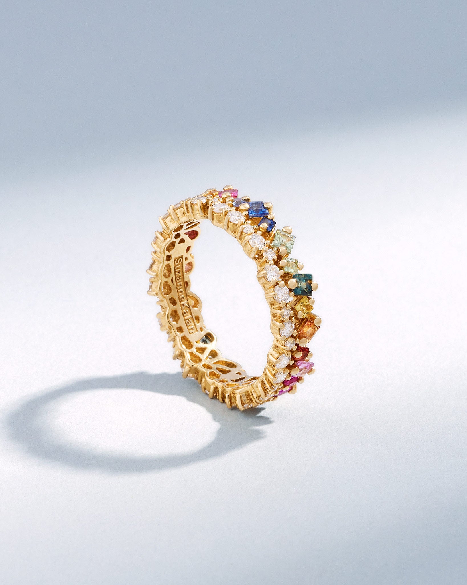 Suzanne Kalan La Fantaisie Short Stack Rainbow Sapphire Eternity Band in 18k yellow gold