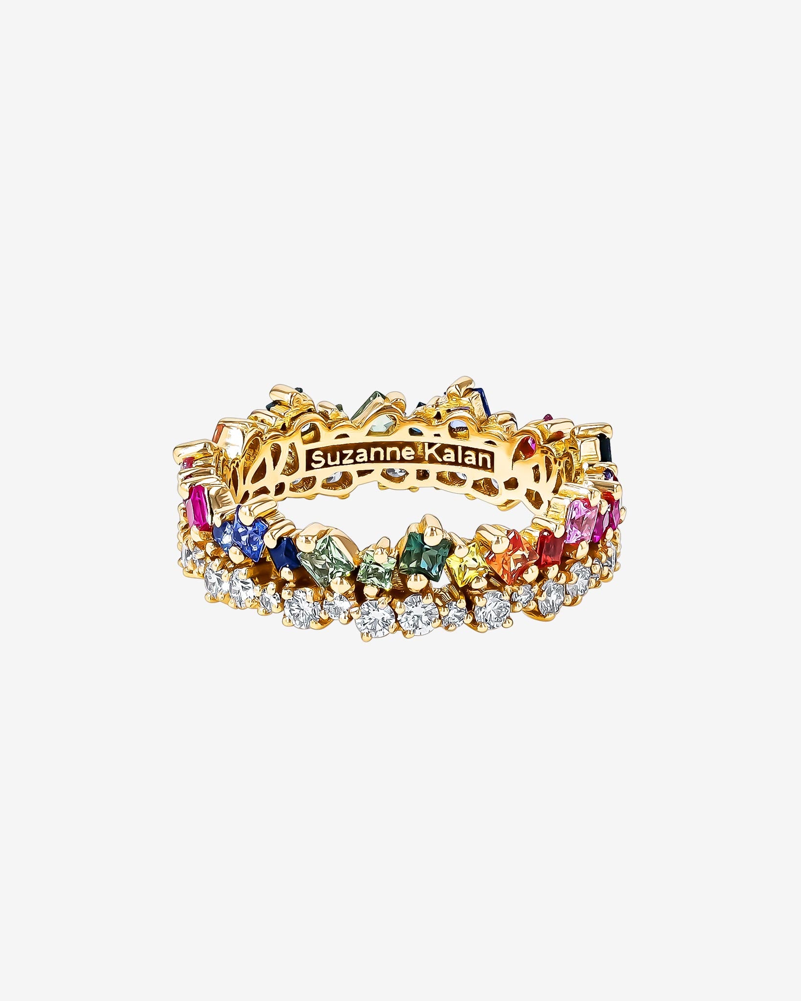 Suzanne Kalan La Fantaisie Short Stack Rainbow Sapphire Eternity Band in 18k yellow gold