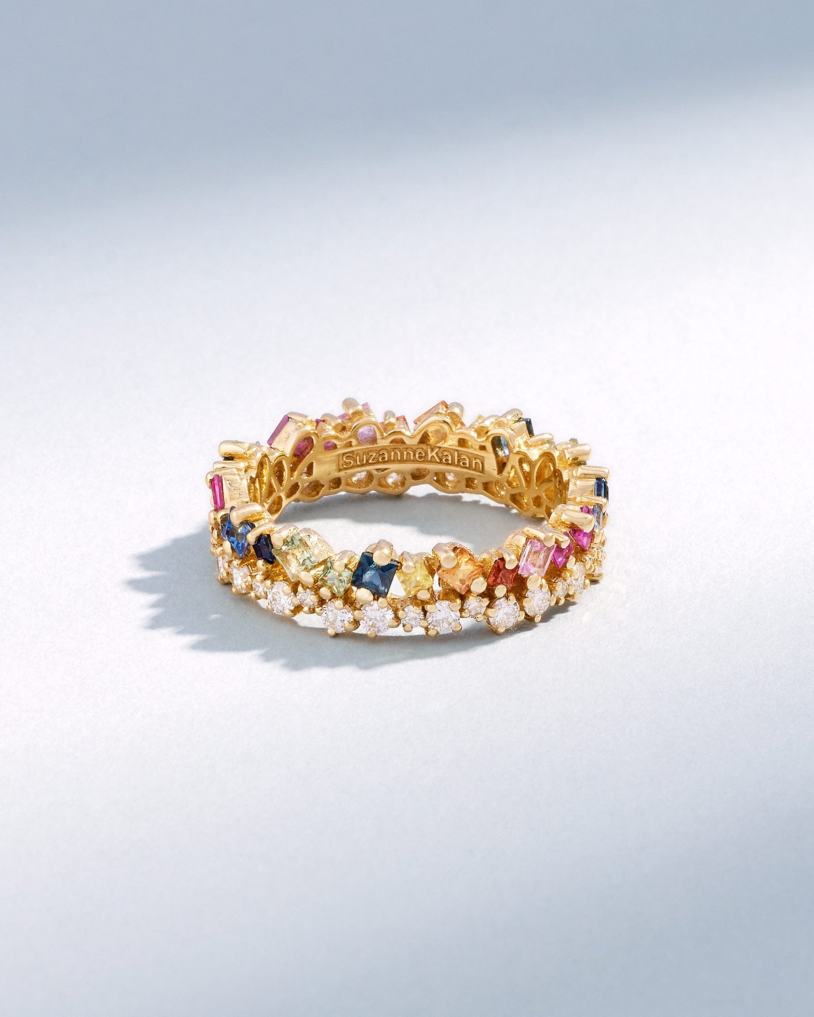 Suzanne Kalan La Fantaisie Short Stack Rainbow Sapphire Eternity Band in 18k yellow gold