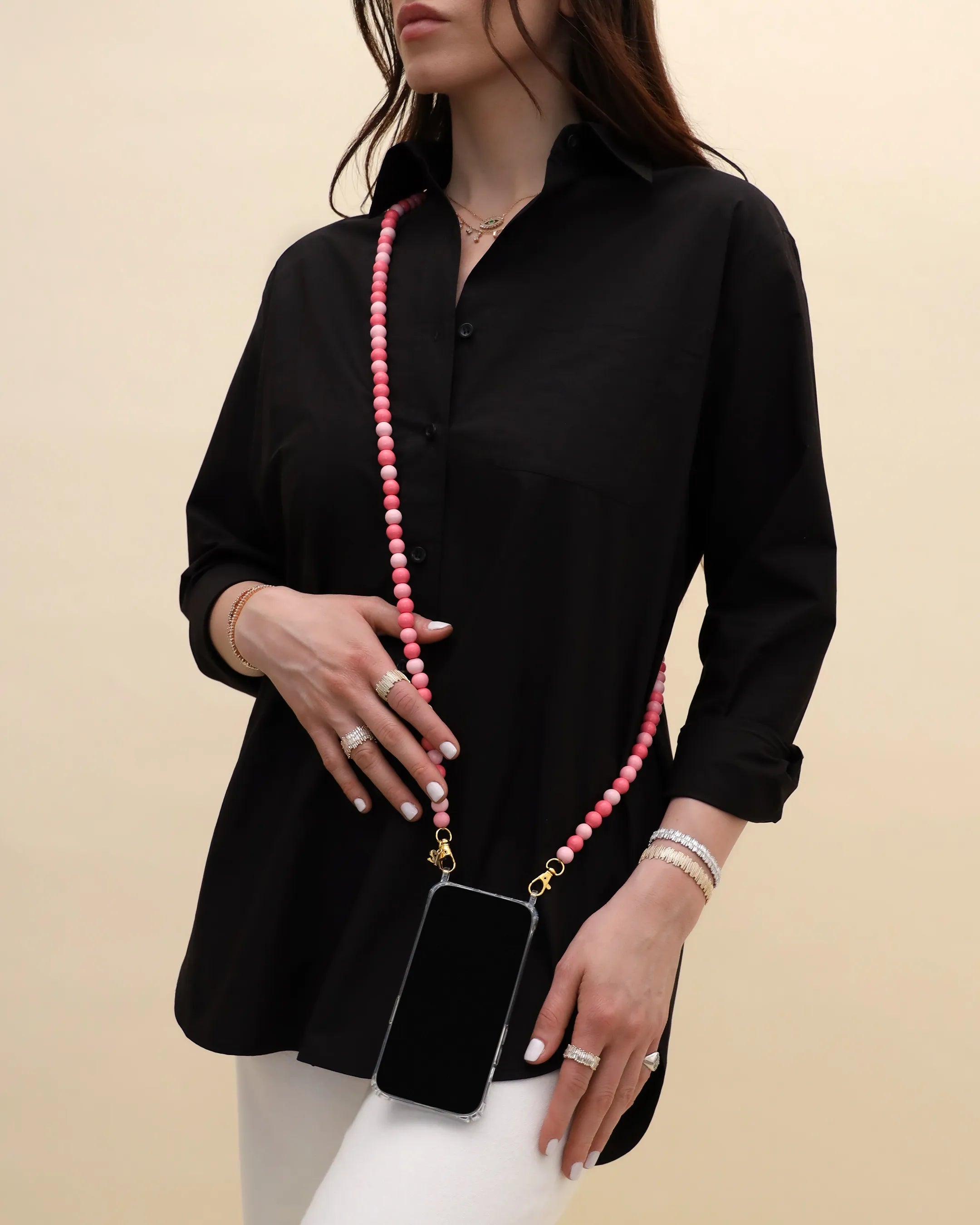 Suzanne Kalan Small Beaded Pink Mix Crossbody Phone Strap