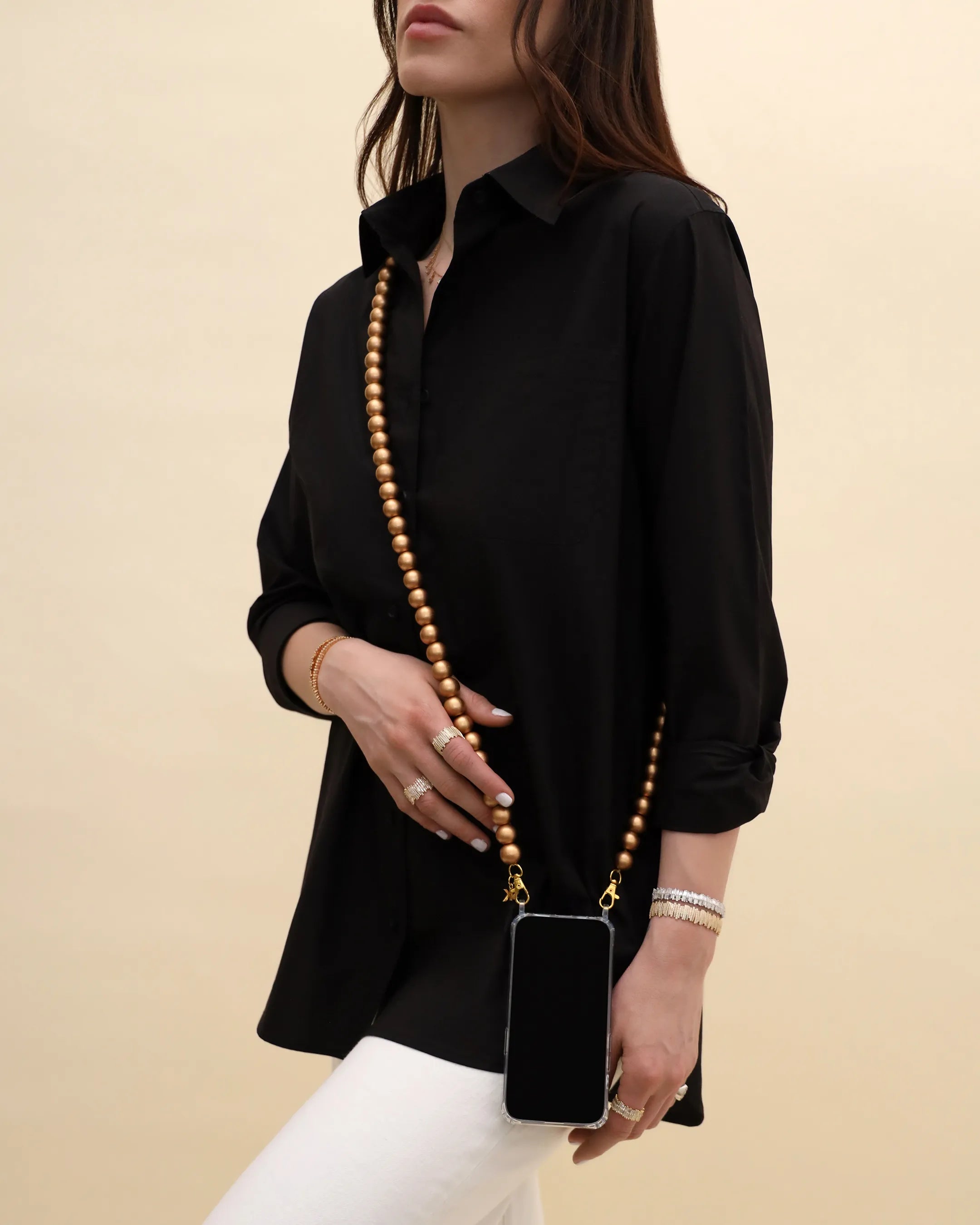 Suzanne Kalan Large Beaded Bronze Crossbody Phone Strap