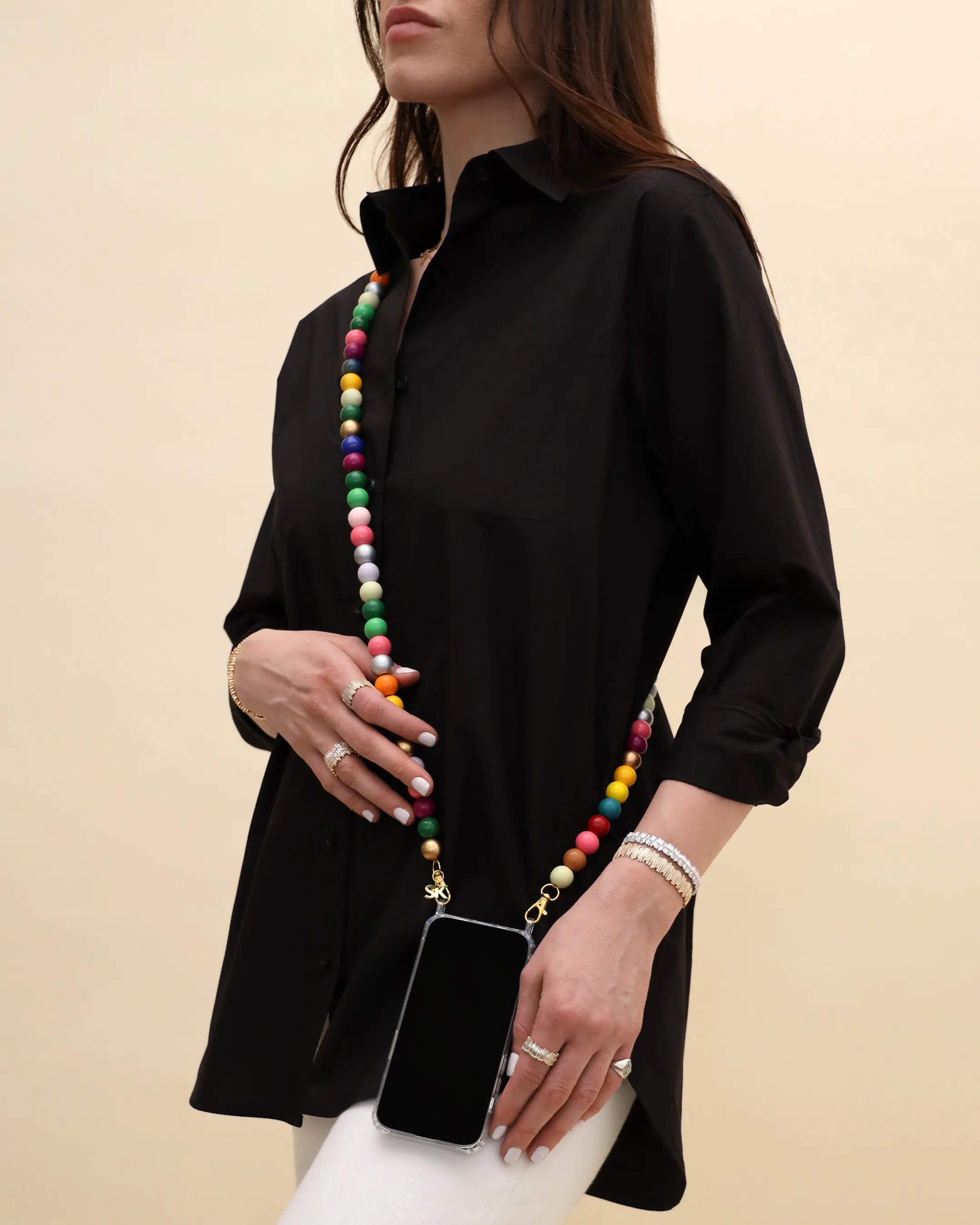 Suzanne Kalan Large Beaded Rainbow Mix Crossbody Phone Strap