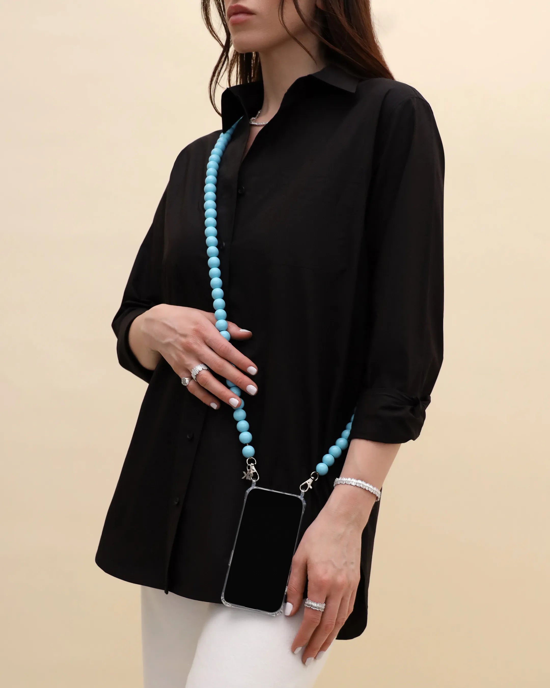 Suzanne Kalan Large Beaded Turquoise Crossbody Phone Strap
