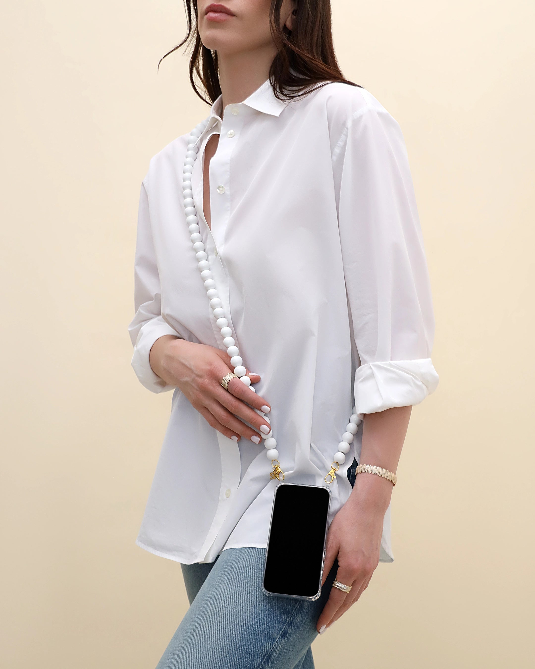 Suzanne Kalan Large Beaded White Crossbody Phone Strap