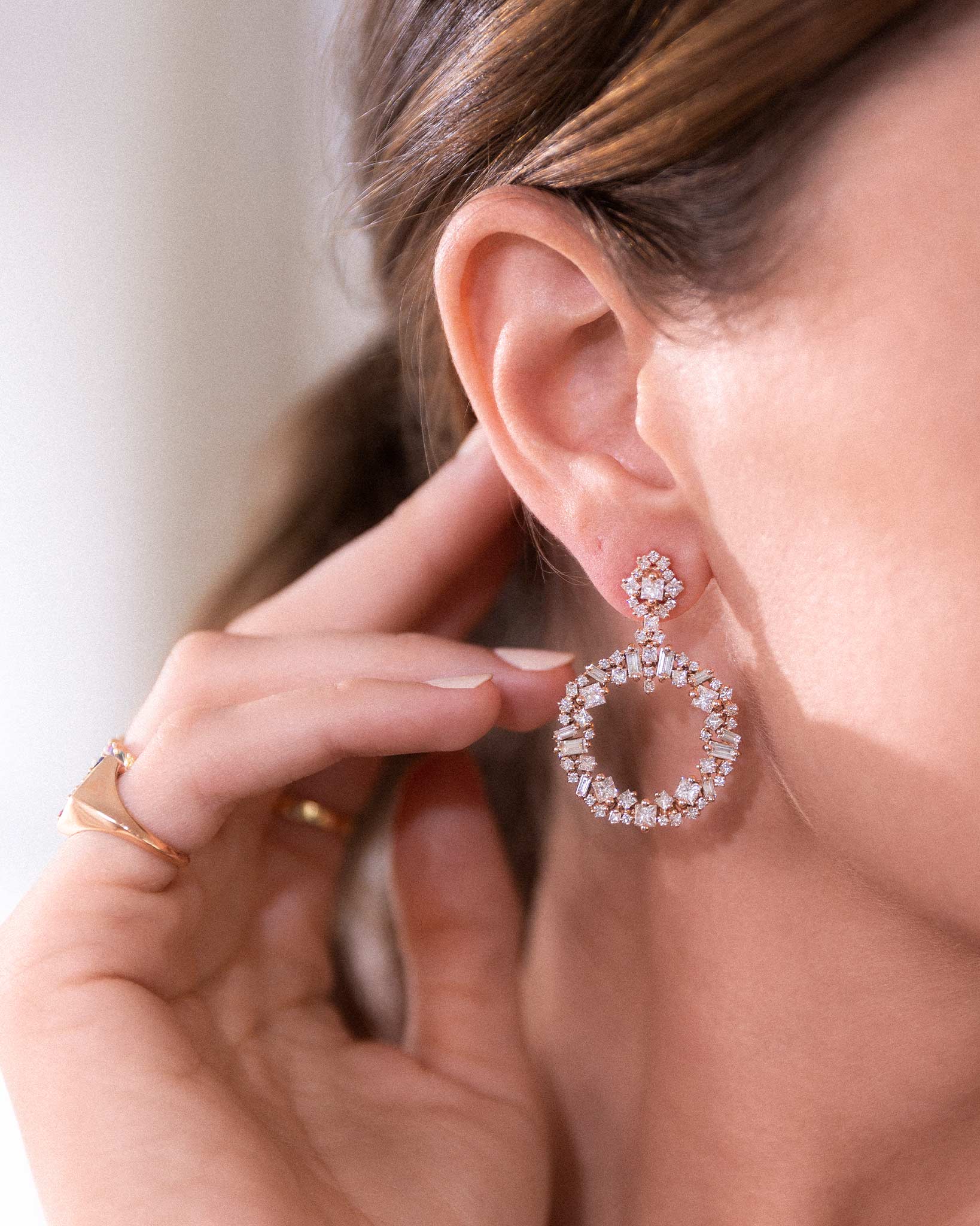Suzanne Kalan La Fantaisie Eclipse Diamond Drop Earrings in 18k rose gold