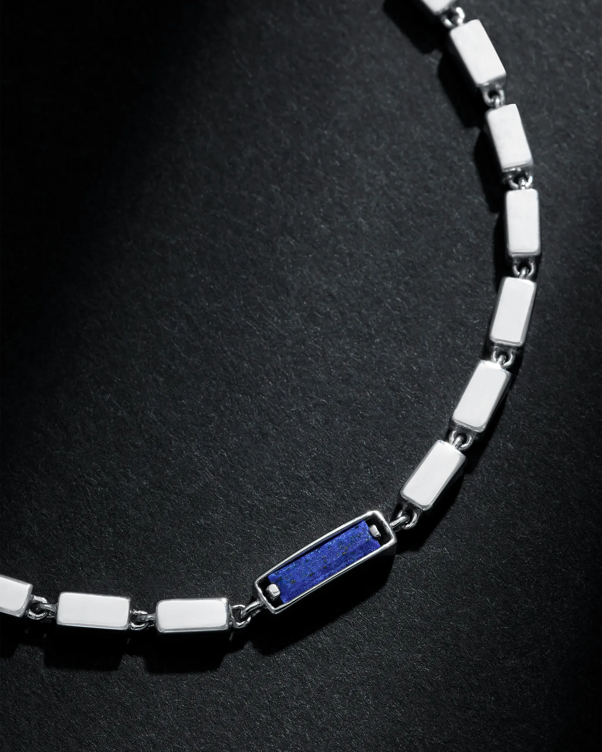 Suzanne Kalan Block-Chain Single Blue Lapis Thick Bracelet in 18k white gold