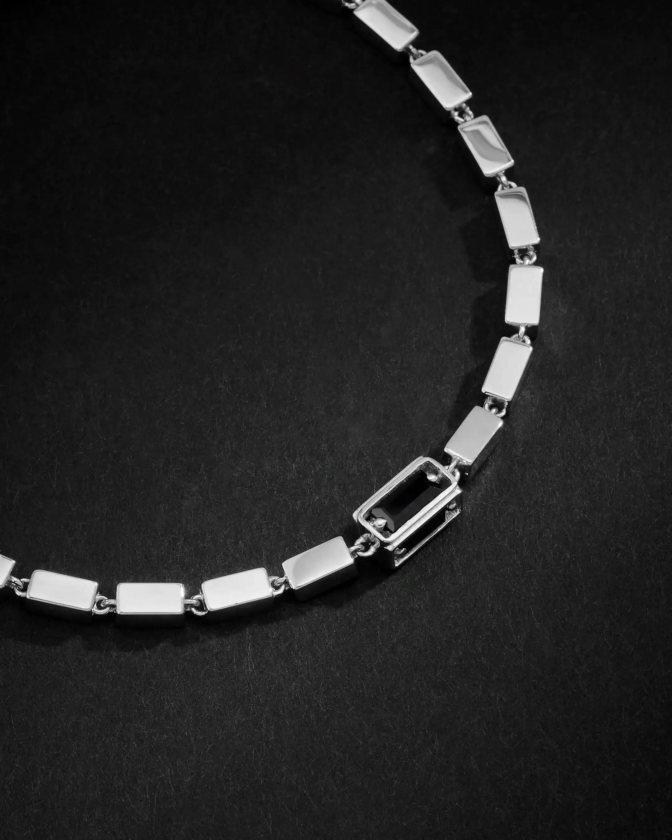 Suzanne Kalan Men's Block-Chain Single Black Sapphire Thick Bracelet in 18k white gold