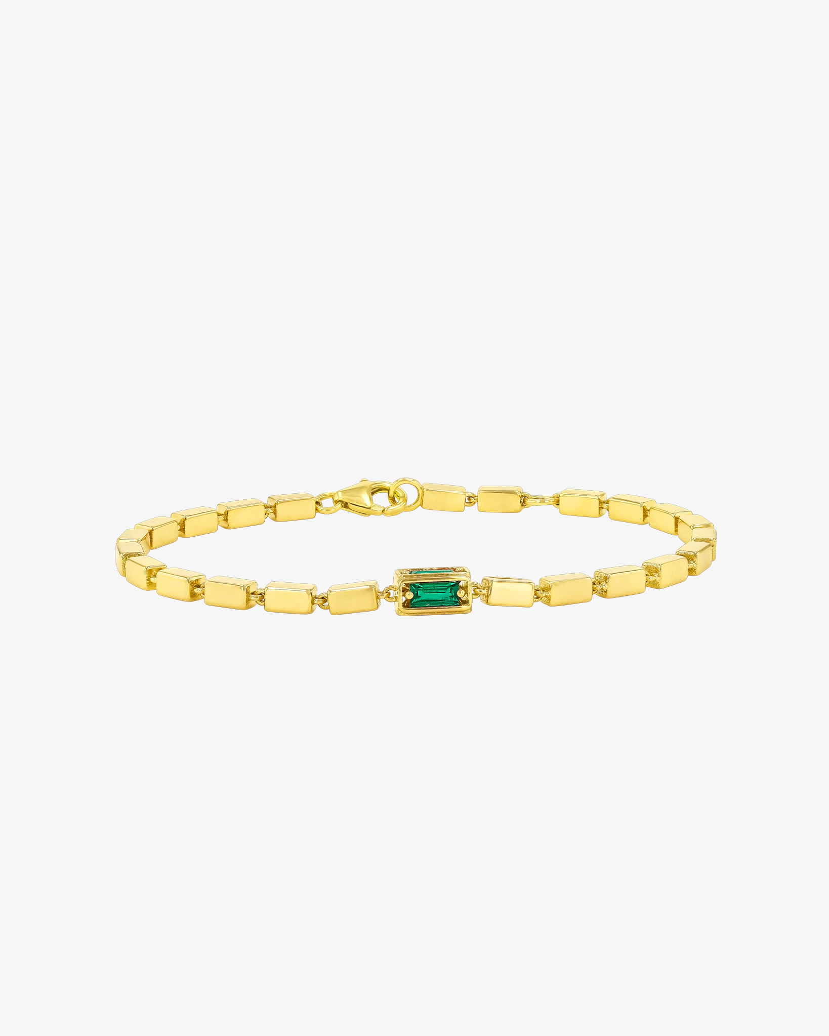Suzanne Kalan Block-Chain Single Emerald Thick Bracelet in 18k yellow gold