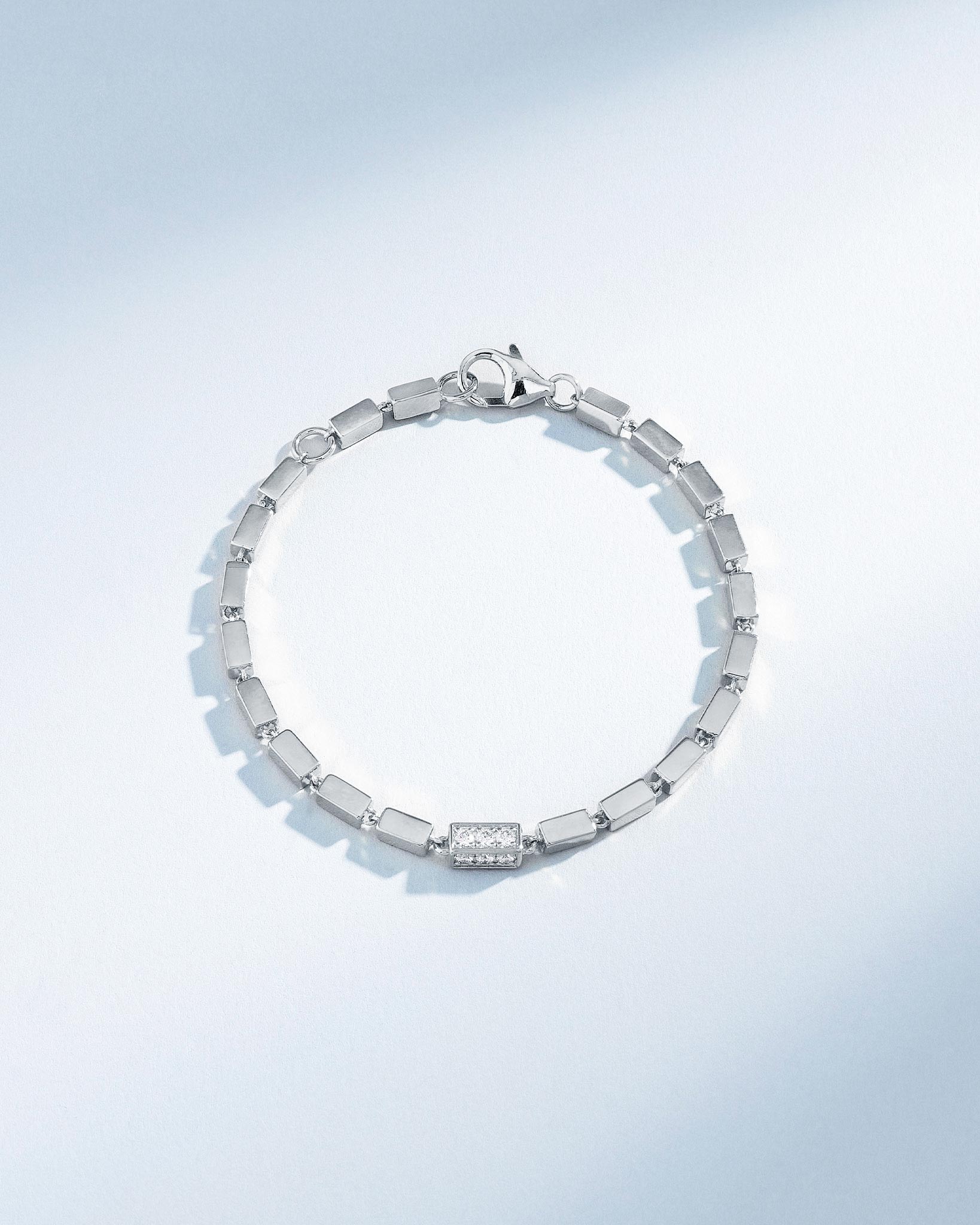 Suzanne Kalan Block-Chain Single Pave Diamond Thick Bracelet in 18k white gold