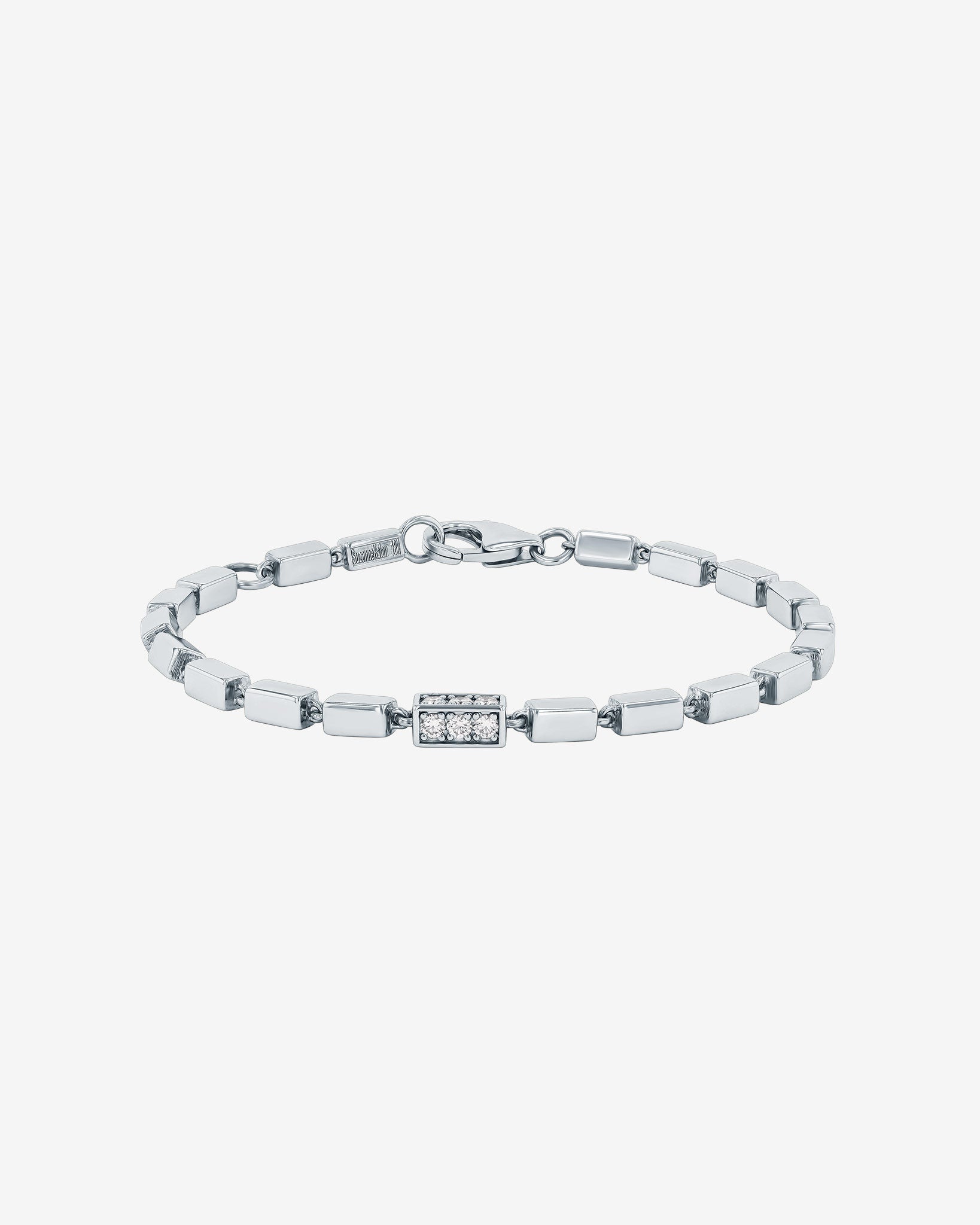 Suzanne Kalan Block-Chain Single Pave Diamond Thick Bracelet in 18k white gold