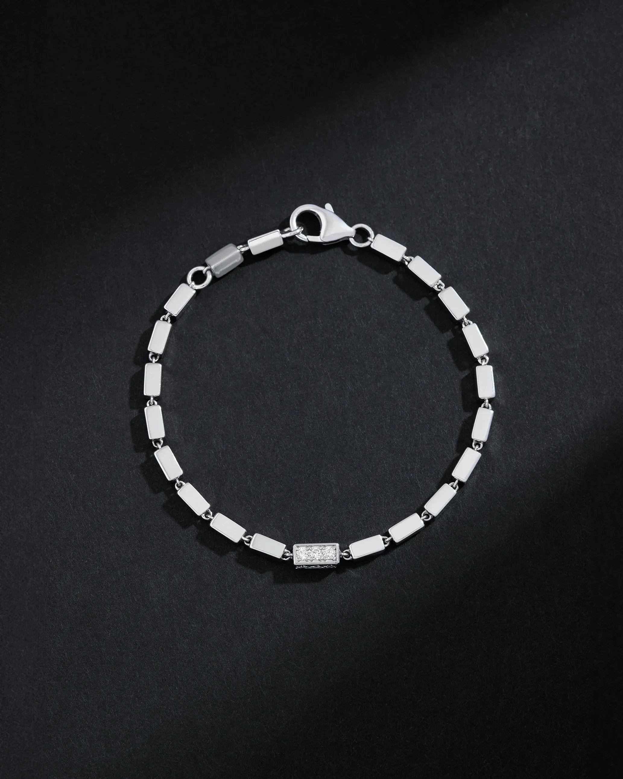 Suzanne Kalan Block-Chain Single Pave Diamond Thick Bracelet in 18k white gold
